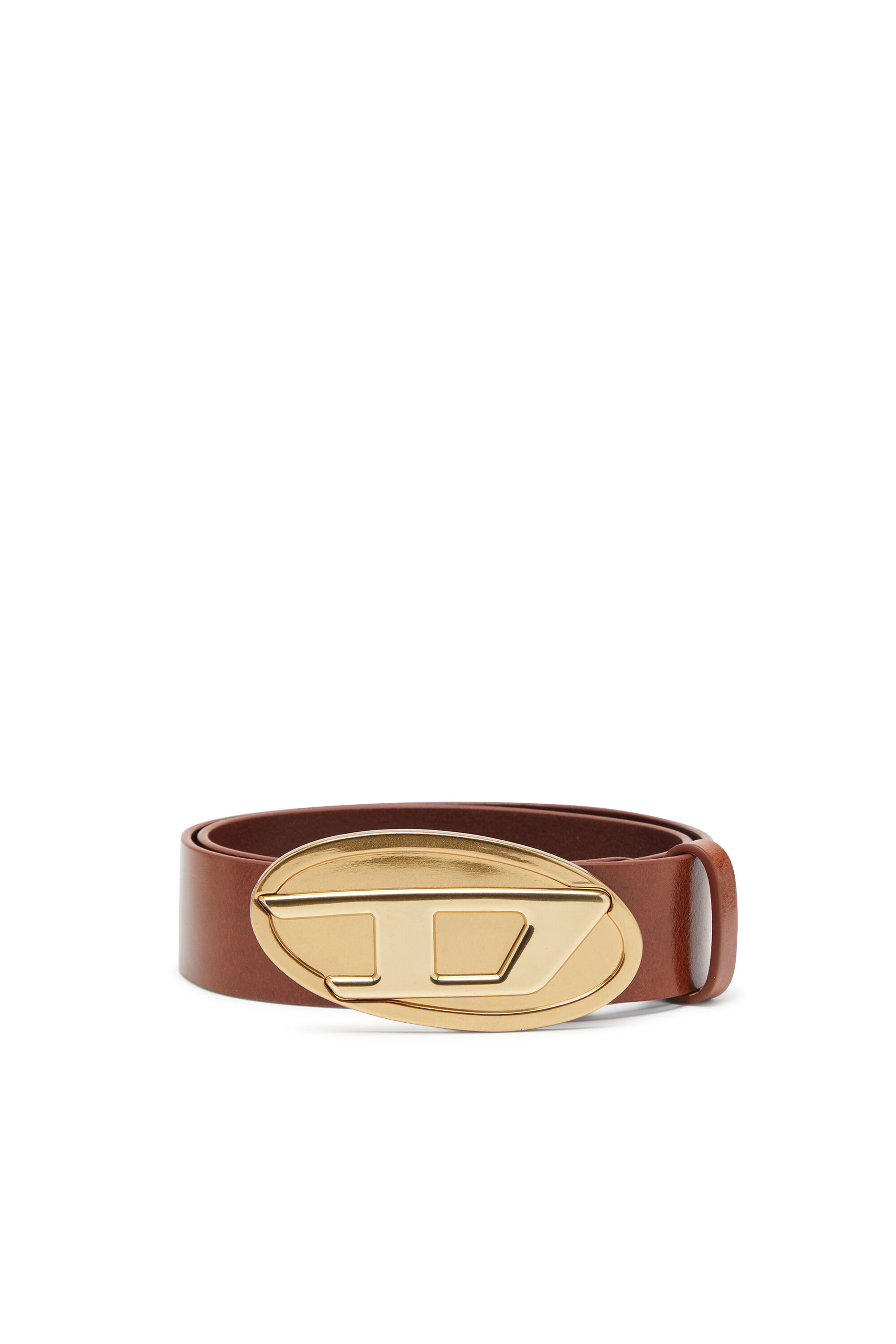 Diesel - B-1DR 2.0, Woman's 4 cm leather belt with Oval D plaque in Brown/Oro - 1