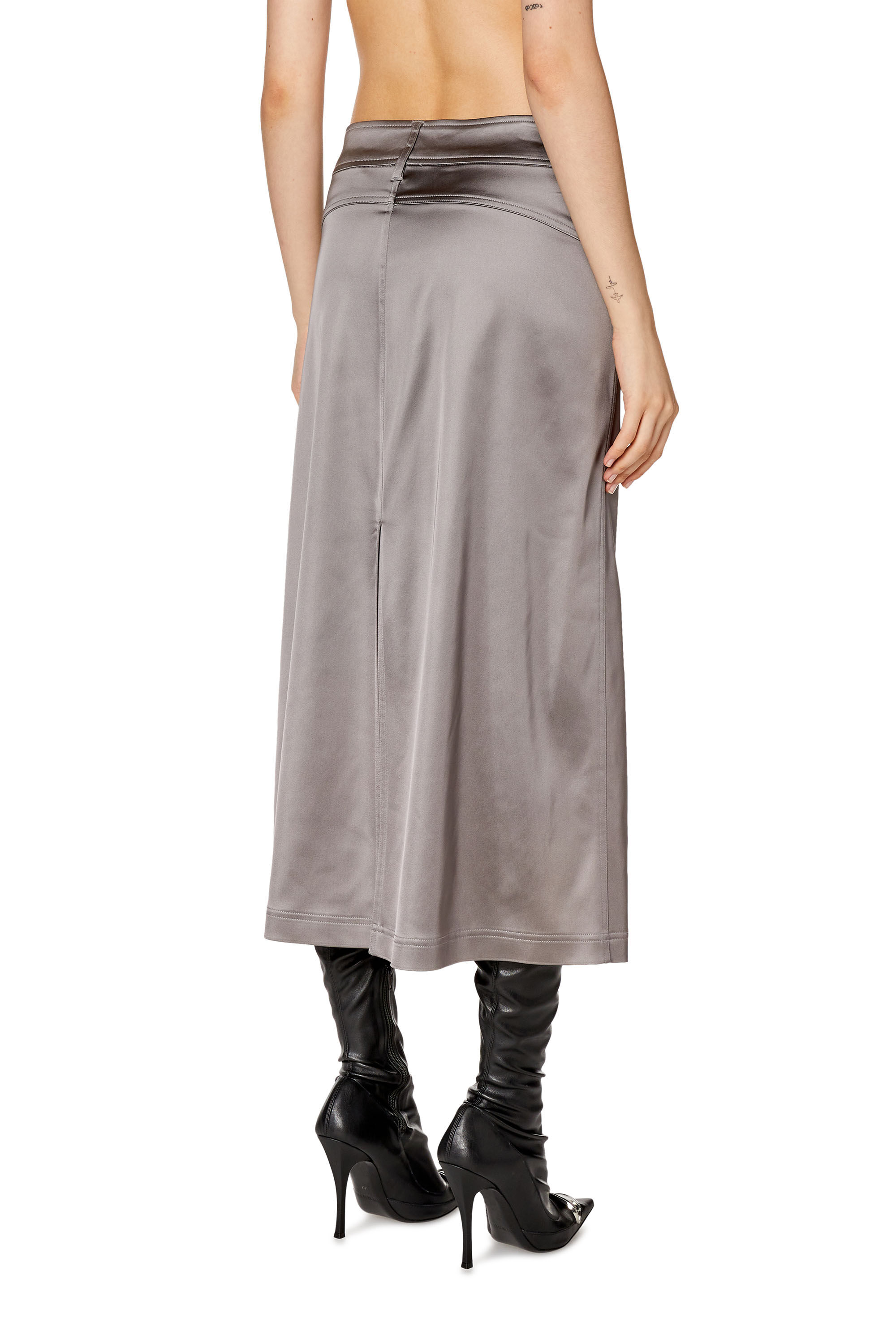 Diesel - O-YIN, Woman Midi skirt in shiny stretch satin in Grey - Image 4