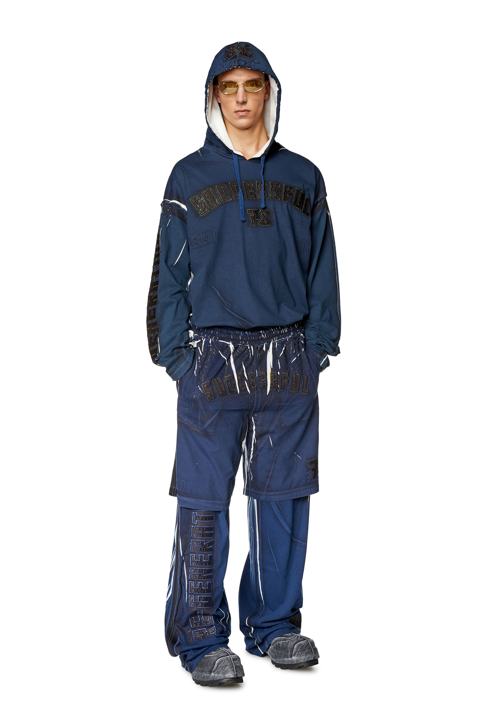Diesel - P-ROWY-LONG, Man's Track pants with shadowy overprint in Dark Blue - 1