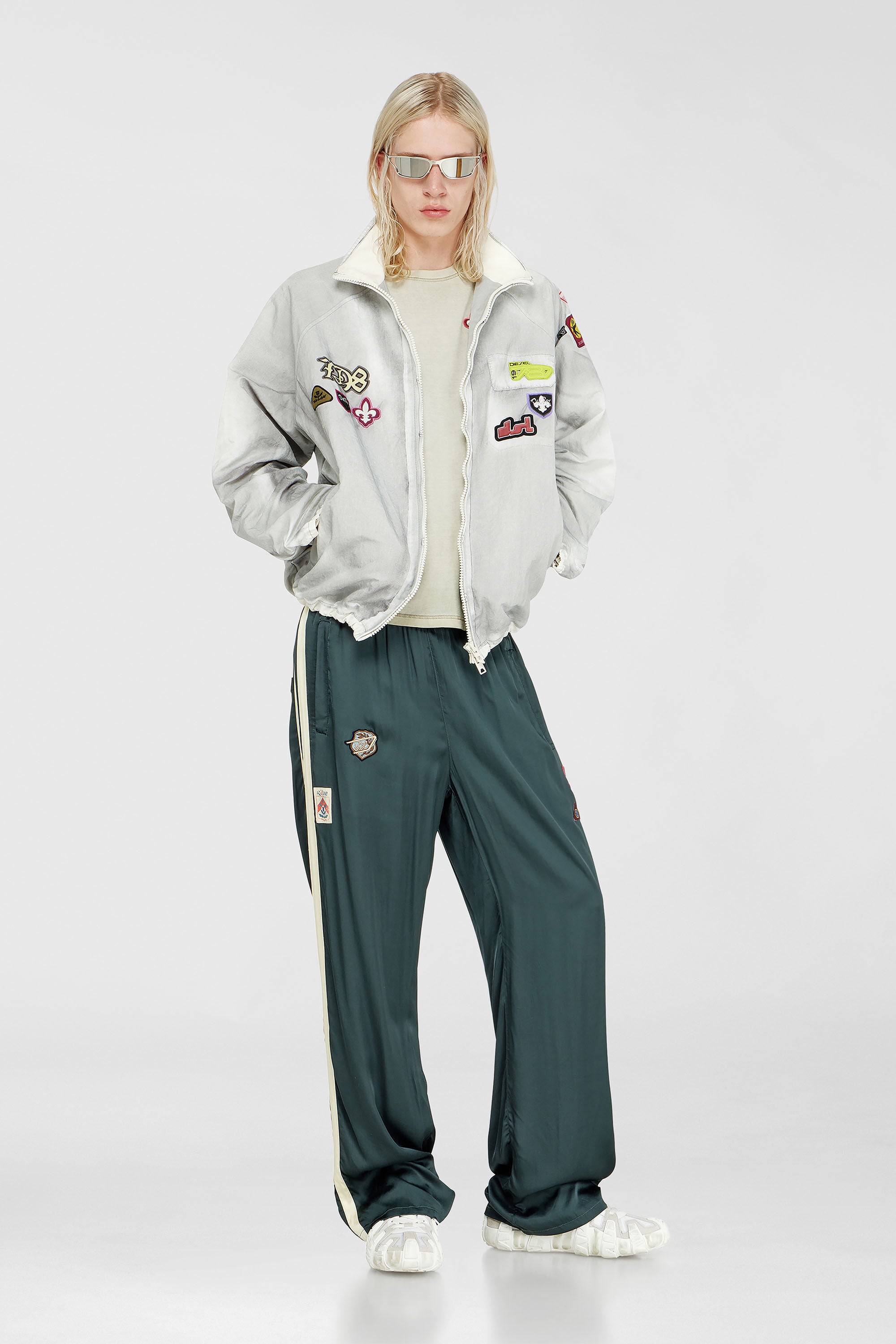 Diesel - J-PATCH, Man's Windbreaker with trompe l&rsquo;oeil patches in Light Grey - 1