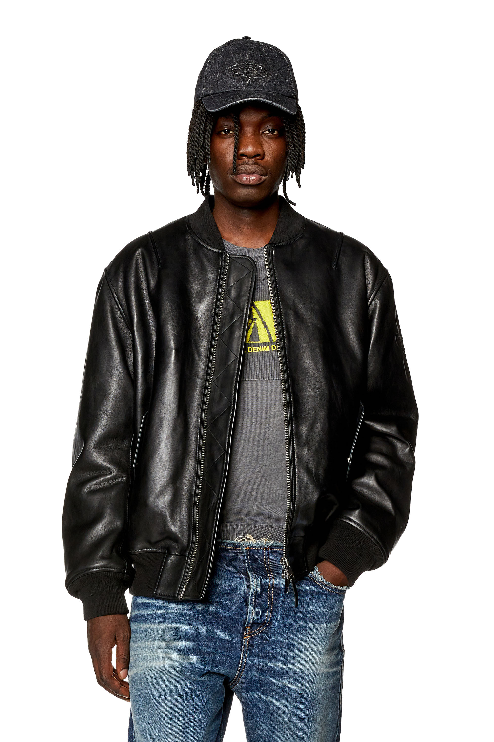 Diesel - L-PRITTS, Man Padded jacket in tumbled leather in Black - Image 3