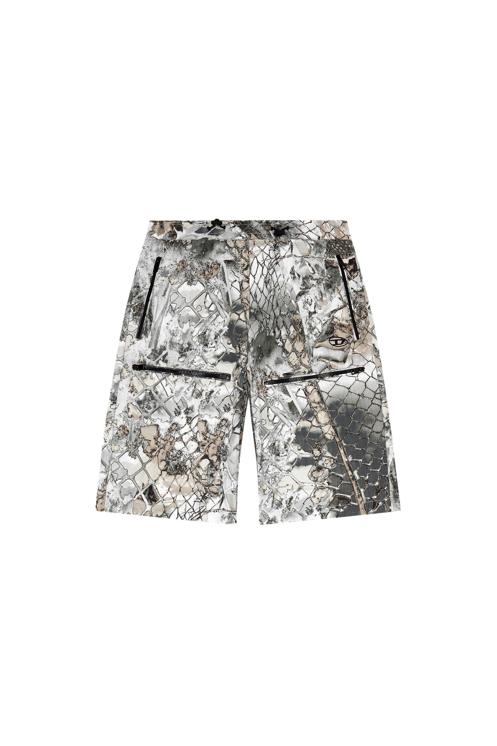 Diesel - P-MCKELL-SHORT-A, Man Nylon cargo shorts with abstract print in Grey - Image 2