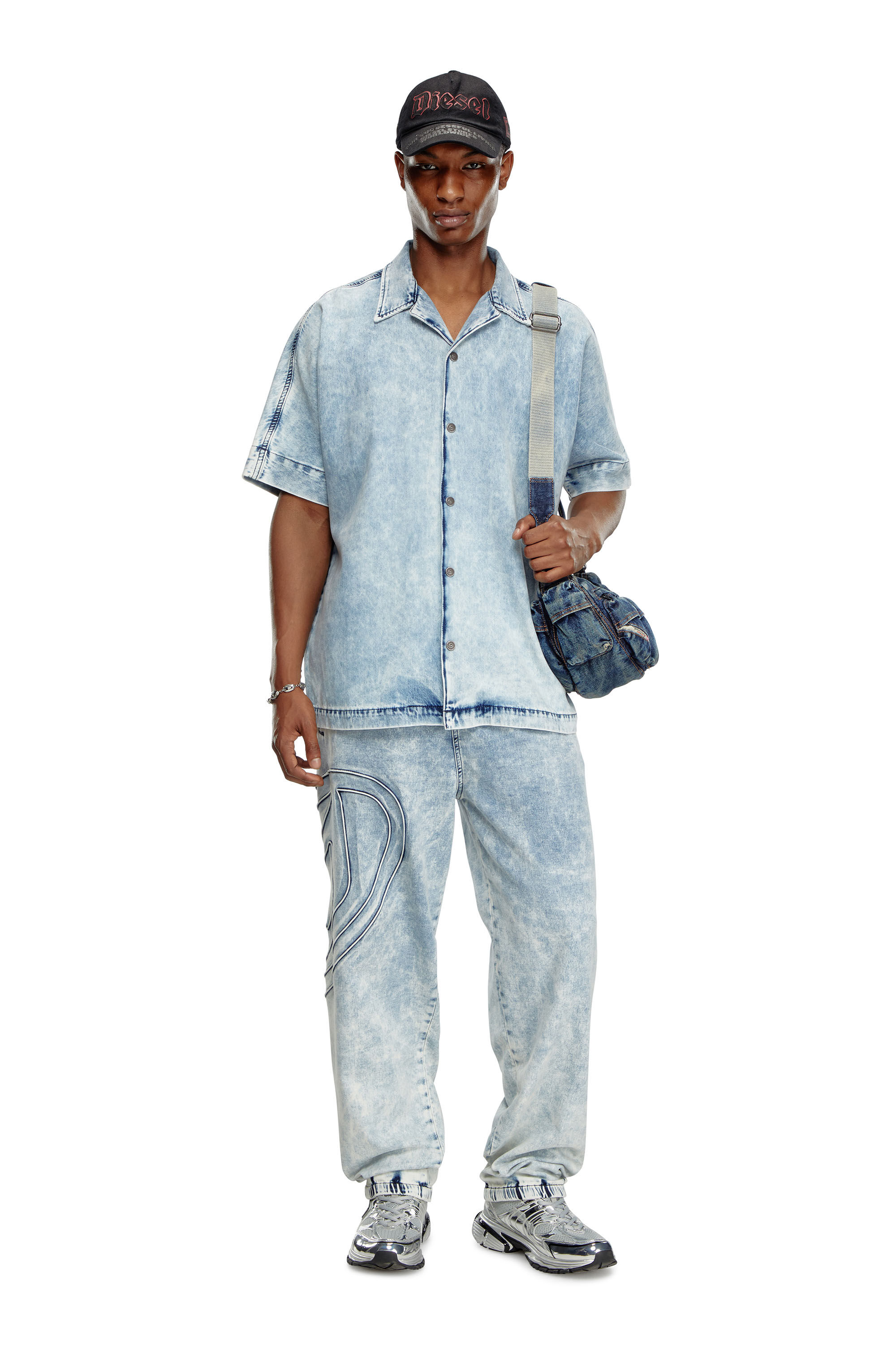 Diesel - D-NABIL-S, Man Denim bowling shirt with Oval D in Blue - Image 1