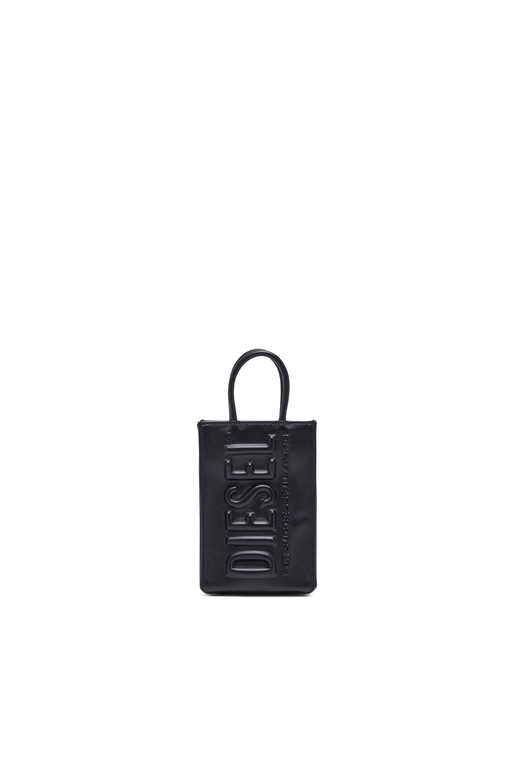 Diesel - DSL 3D SHOPPER MINI X, Unisex Dsl 3D Mini -Small PU tote bag with embossed logo in Black - Image 1