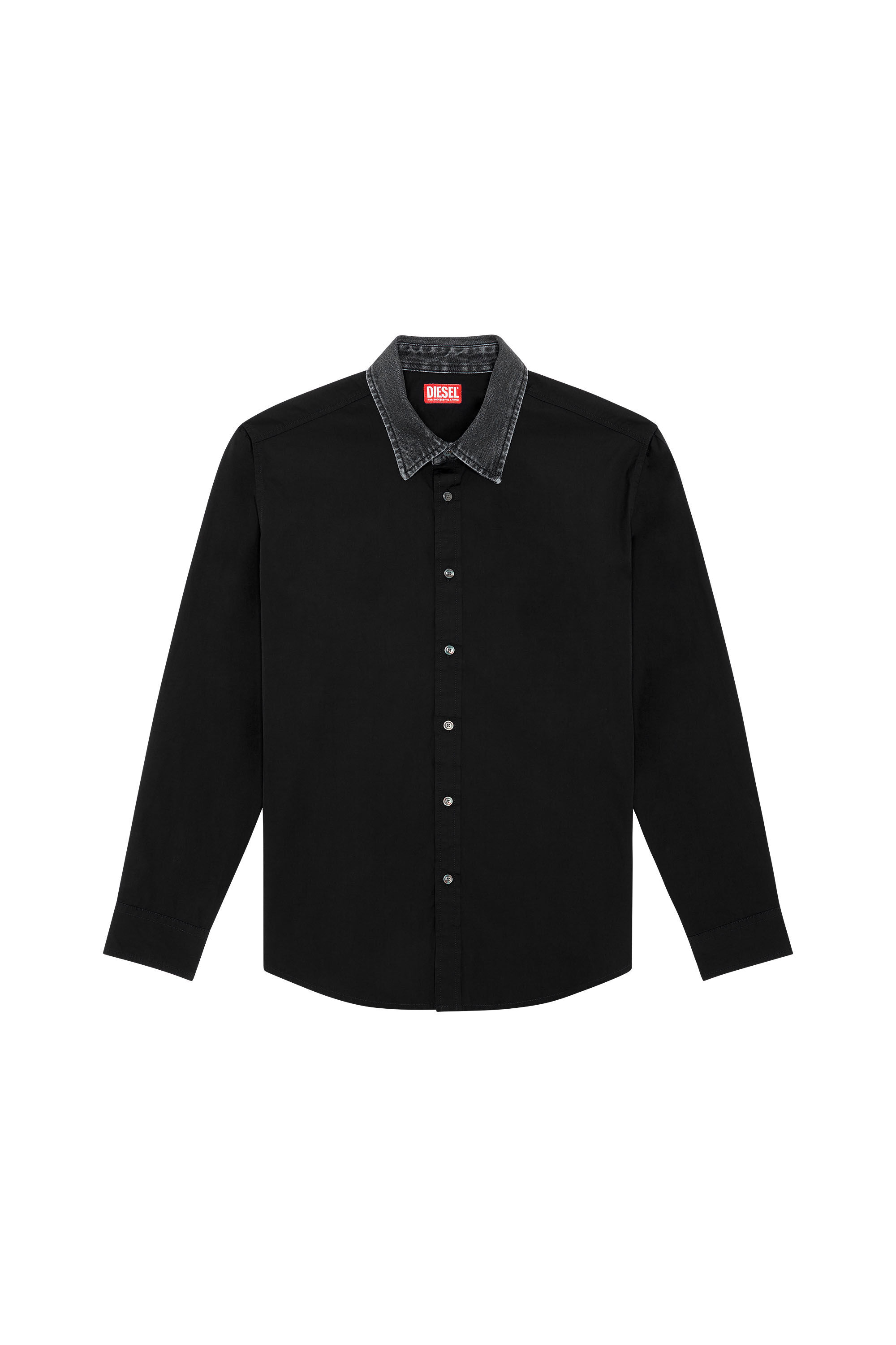 Diesel - S-HOLLS, Man Cotton shirt with denim collar in Black - Image 2