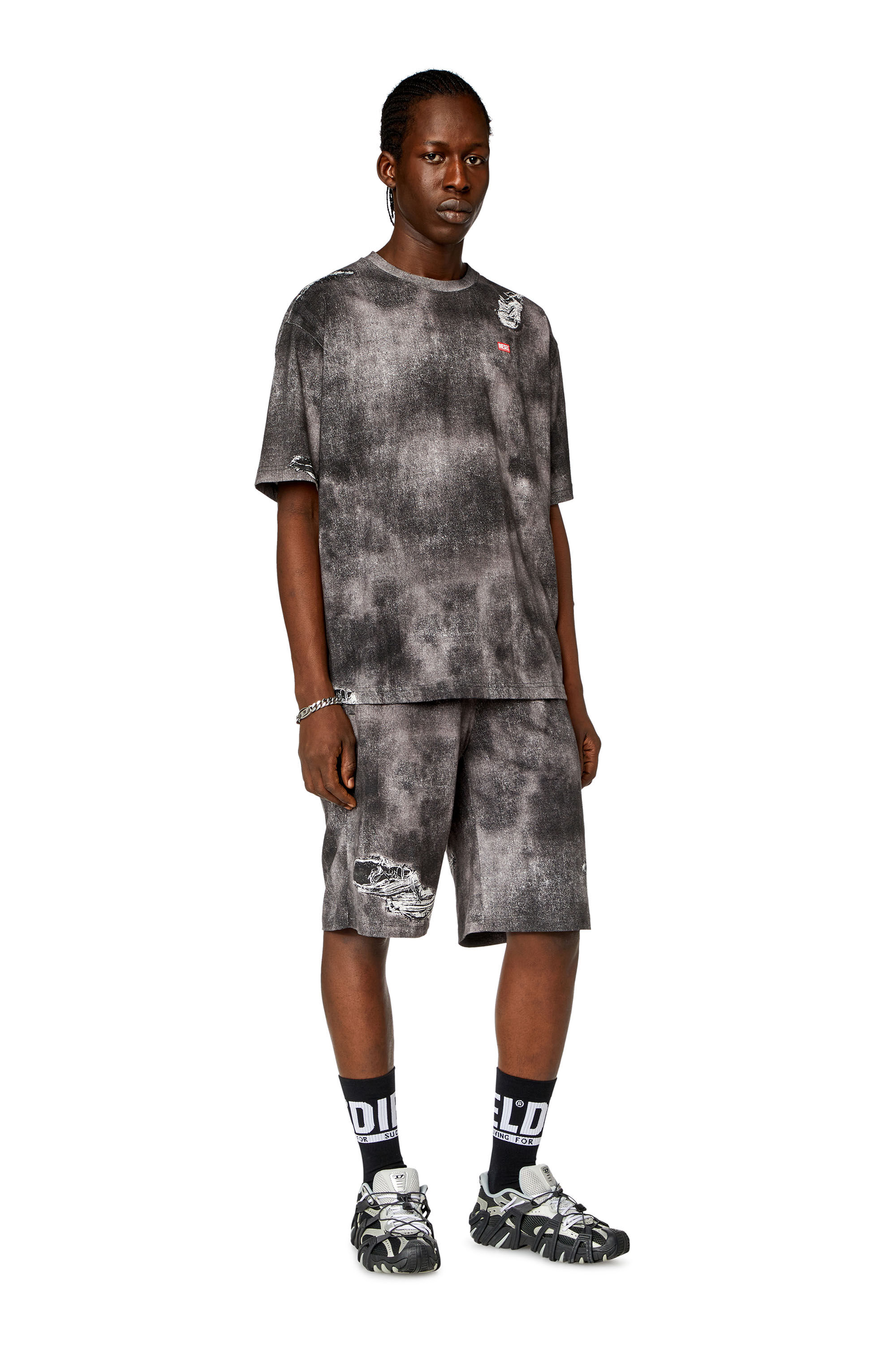 Diesel - P-STON-SHORT, Man Jersey shorts with denim print in Black - Image 1
