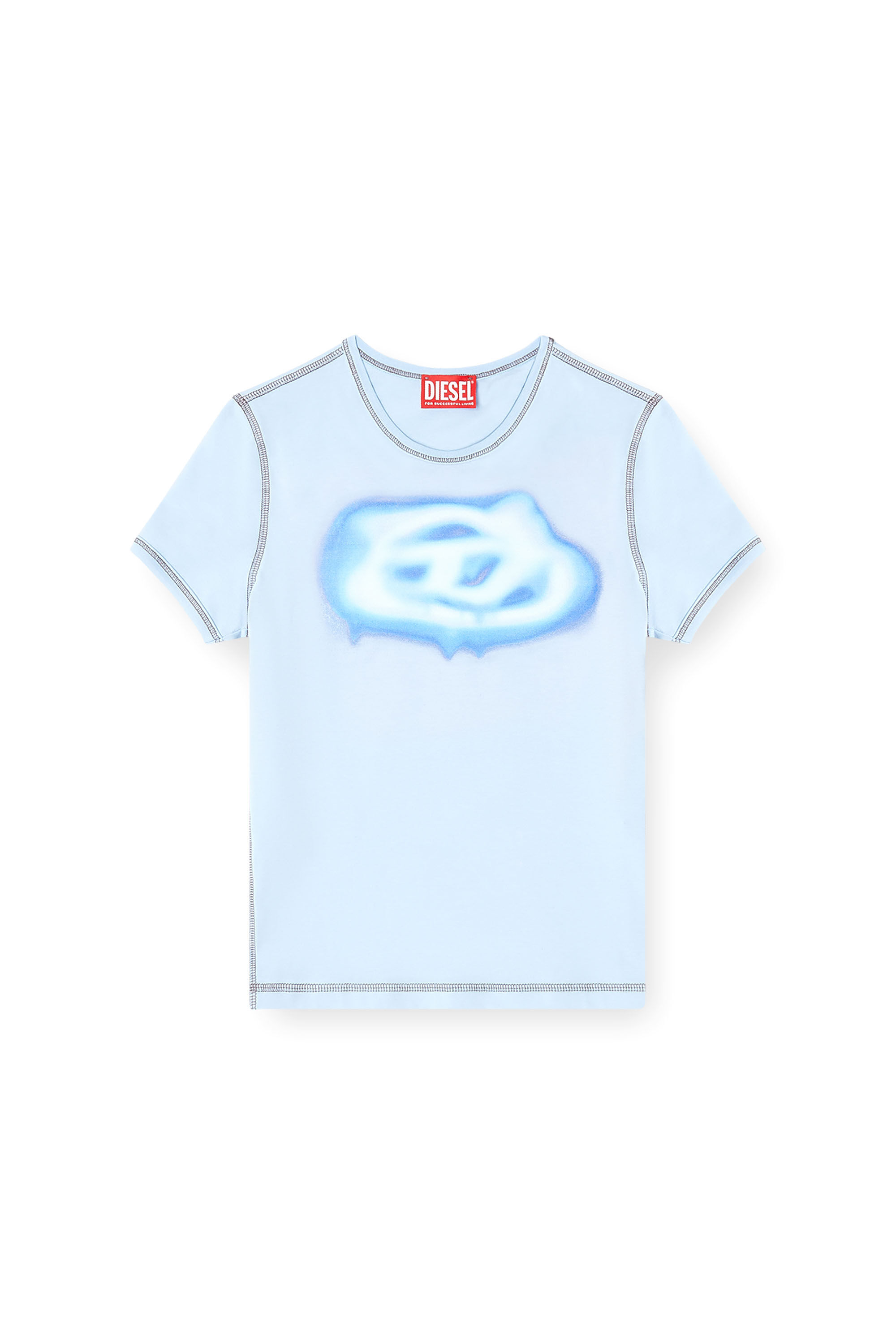 Diesel - T-UNCUTIES-LONG-S3, Woman's Slim T-shirt with graffiti-effect logo in Azure - 2