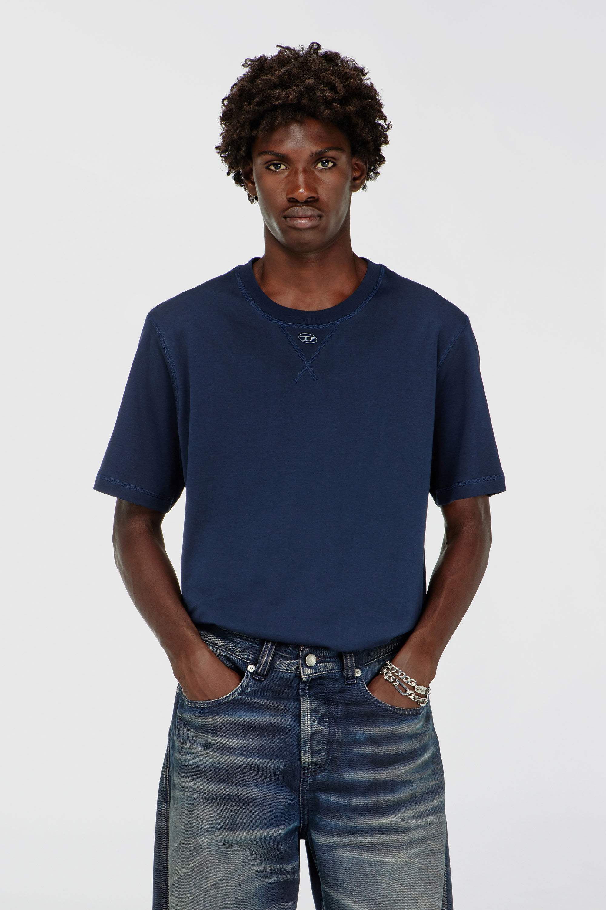 Diesel - T-MADJUST-TR, Man's Regular T-shirt with crew neck and Oval D in Blue - 3