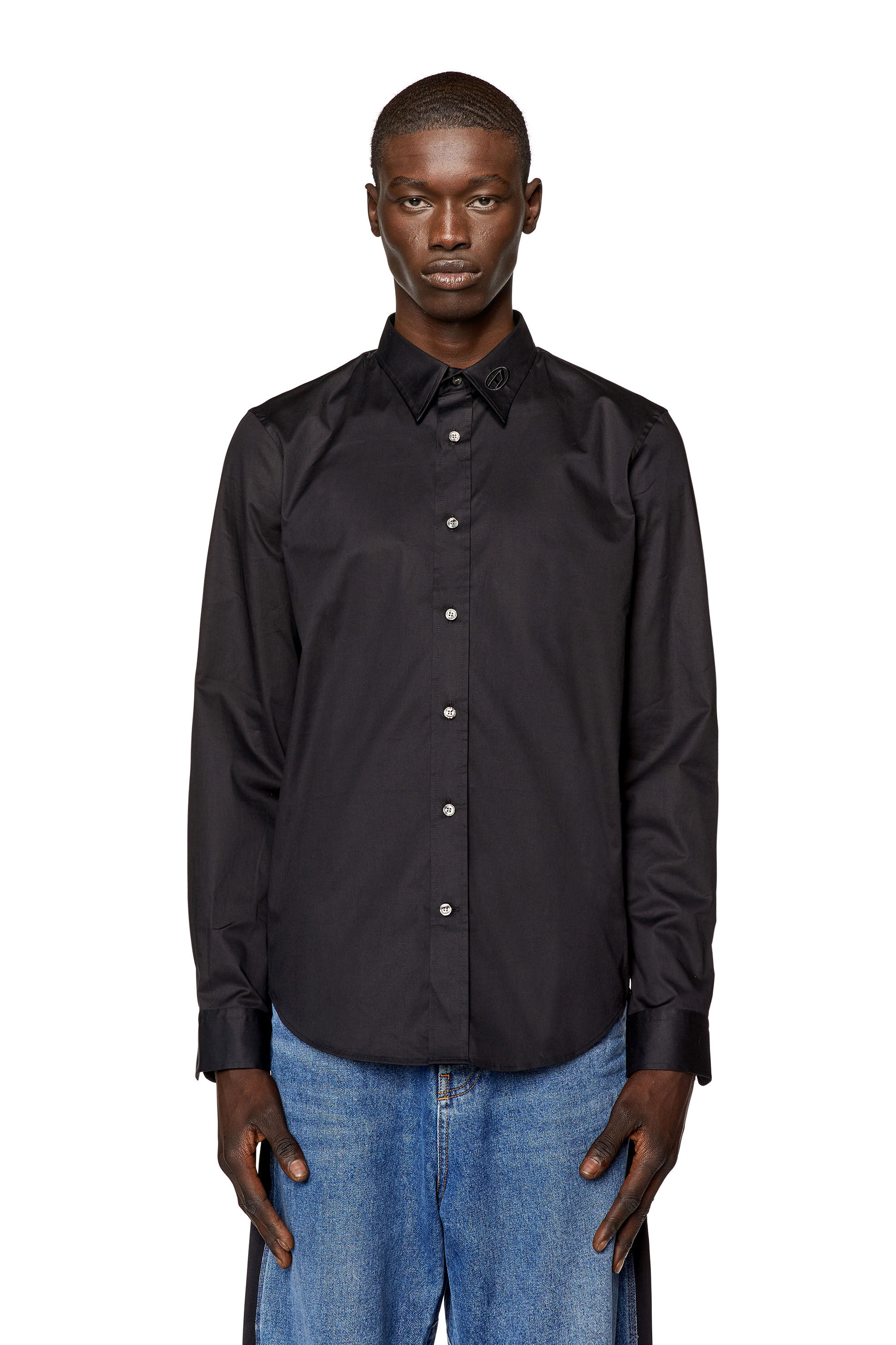 Diesel - S-BENNY-CL, Man Micro-twill shirt with tonal embroidery in Black - Image 6
