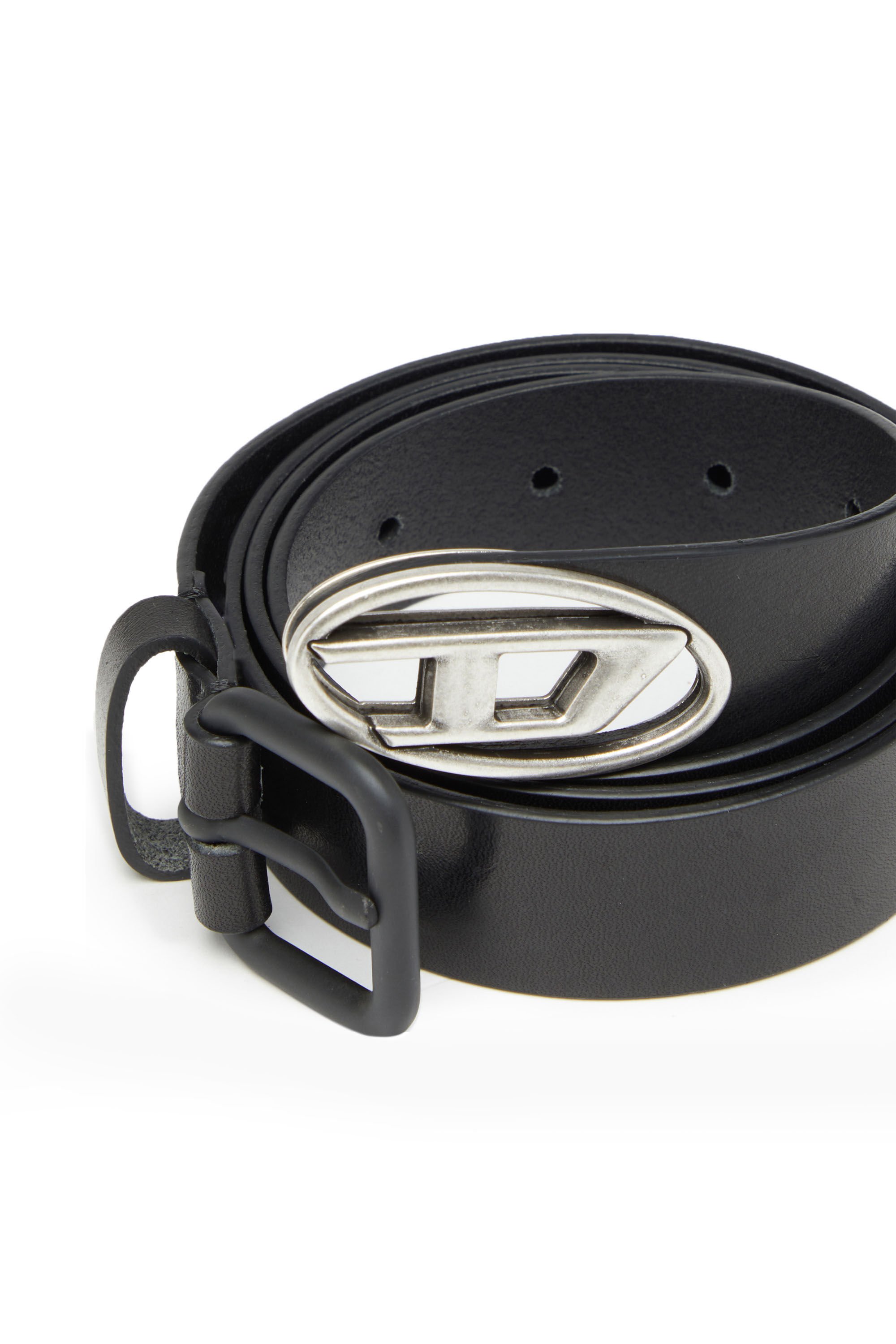 Diesel - B-INLAY, Unisex Leather belt with oval D logo in Black - Image 3
