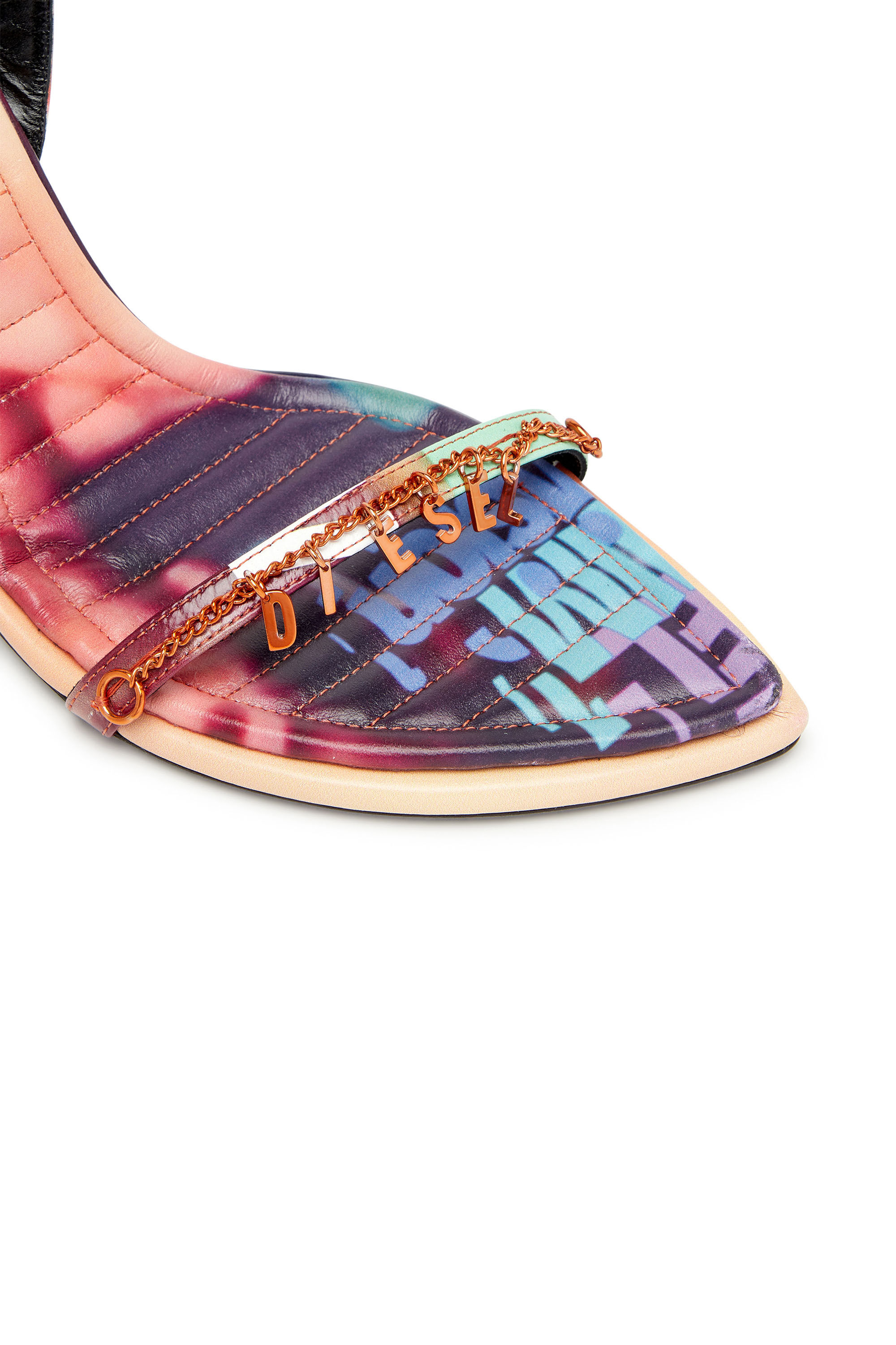 Diesel - D-VINA CHARM SDL, Woman D-Vina Charm-Strappy sandals in poster-print leather in Multicolor - Image 4