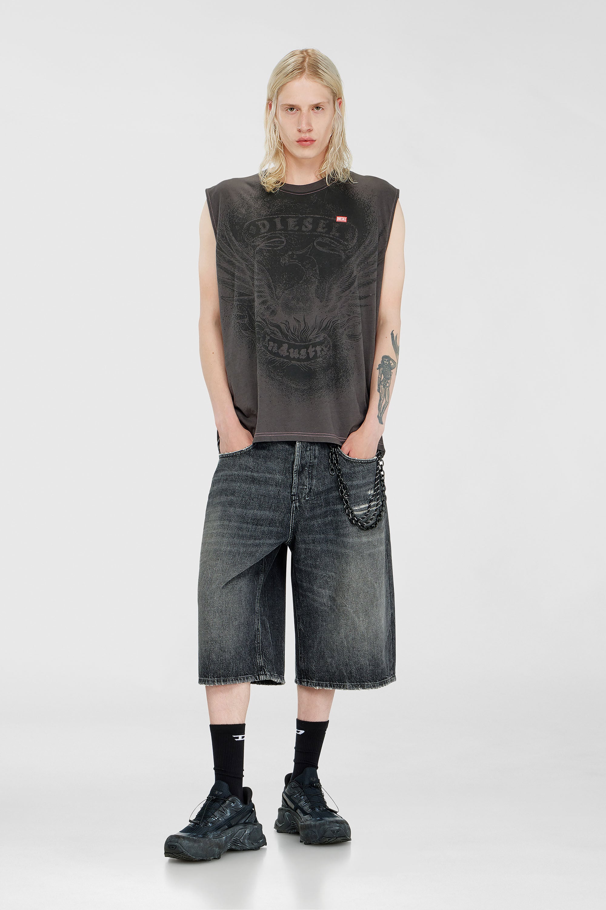 Diesel - T-BOXT-SL-NOTCH, Man's Sleeveless top in cotton with tonal graphic in Dark grey - 1