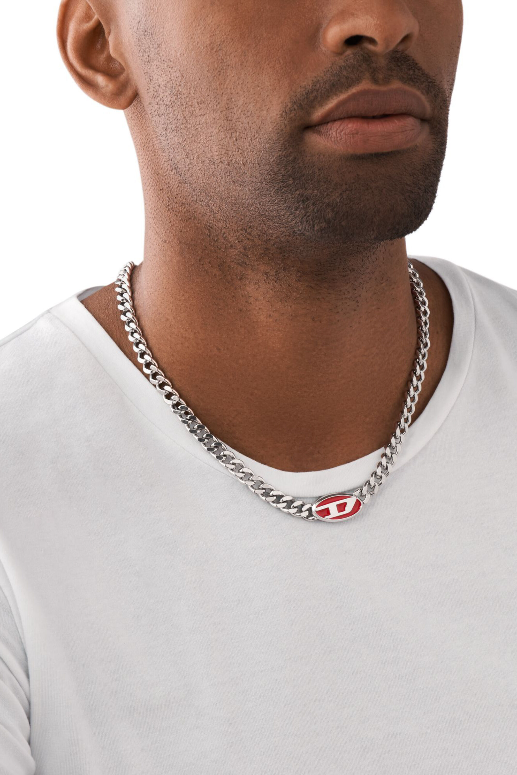 Diesel - DX1446, Unisex Red enamel chain necklace in Silver - Image 4