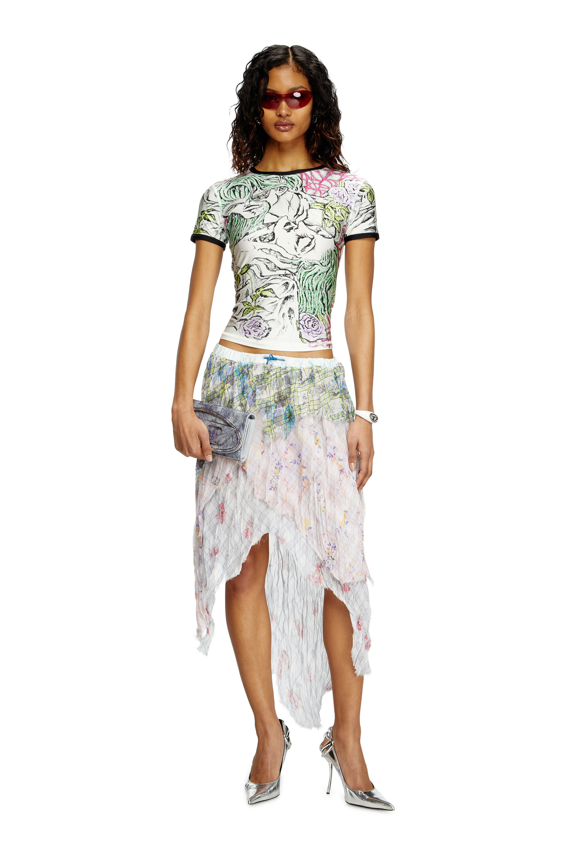 Diesel - T-UNCUTIE-LONG-Q2, Woman's T-shirt with tattoo print in White - 1