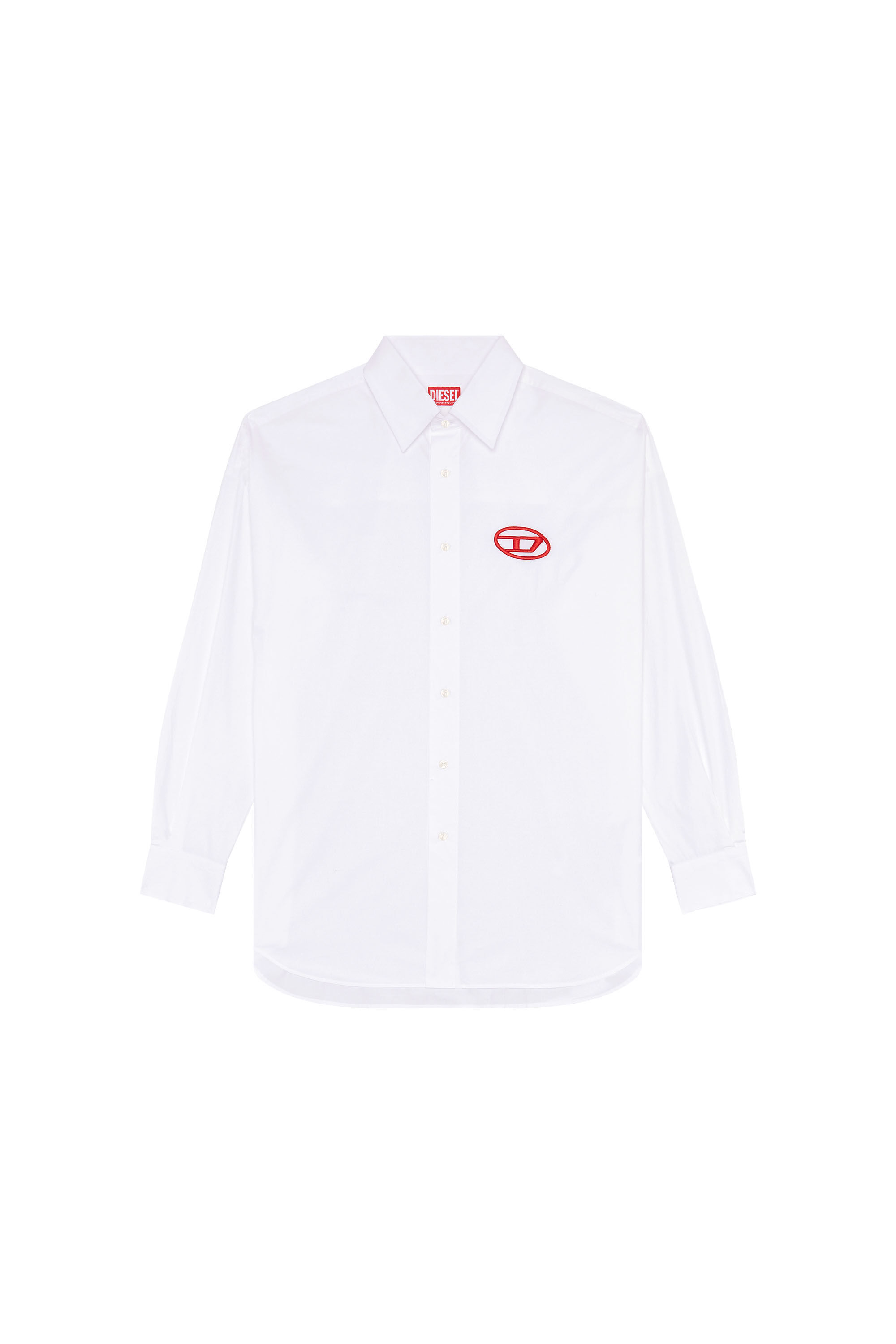 Diesel - S-DOU-PLAIN, Man Poplin shirt with oval D embroidery in White - Image 2
