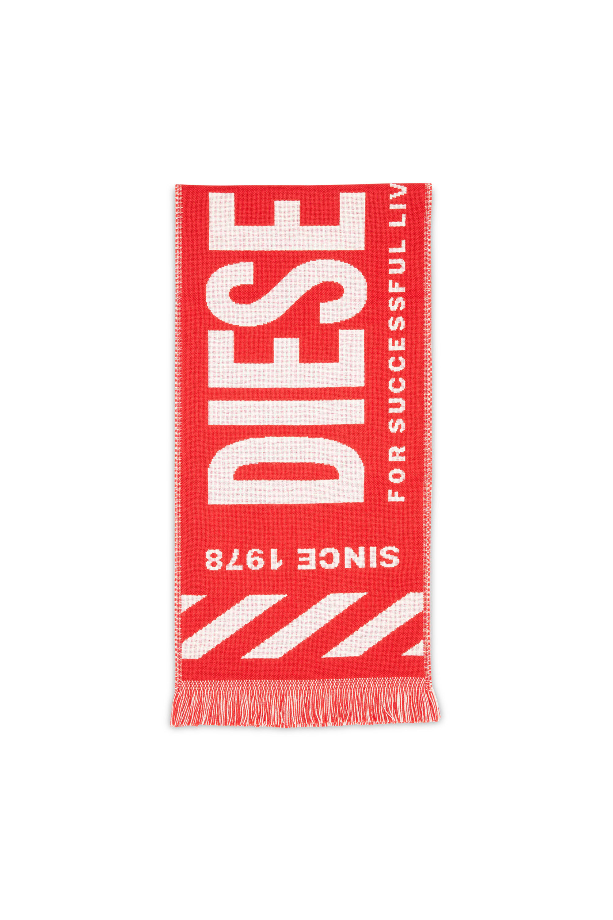 Diesel - S-BISC, Man Logo scarf with fringe trims in Red - Image 1