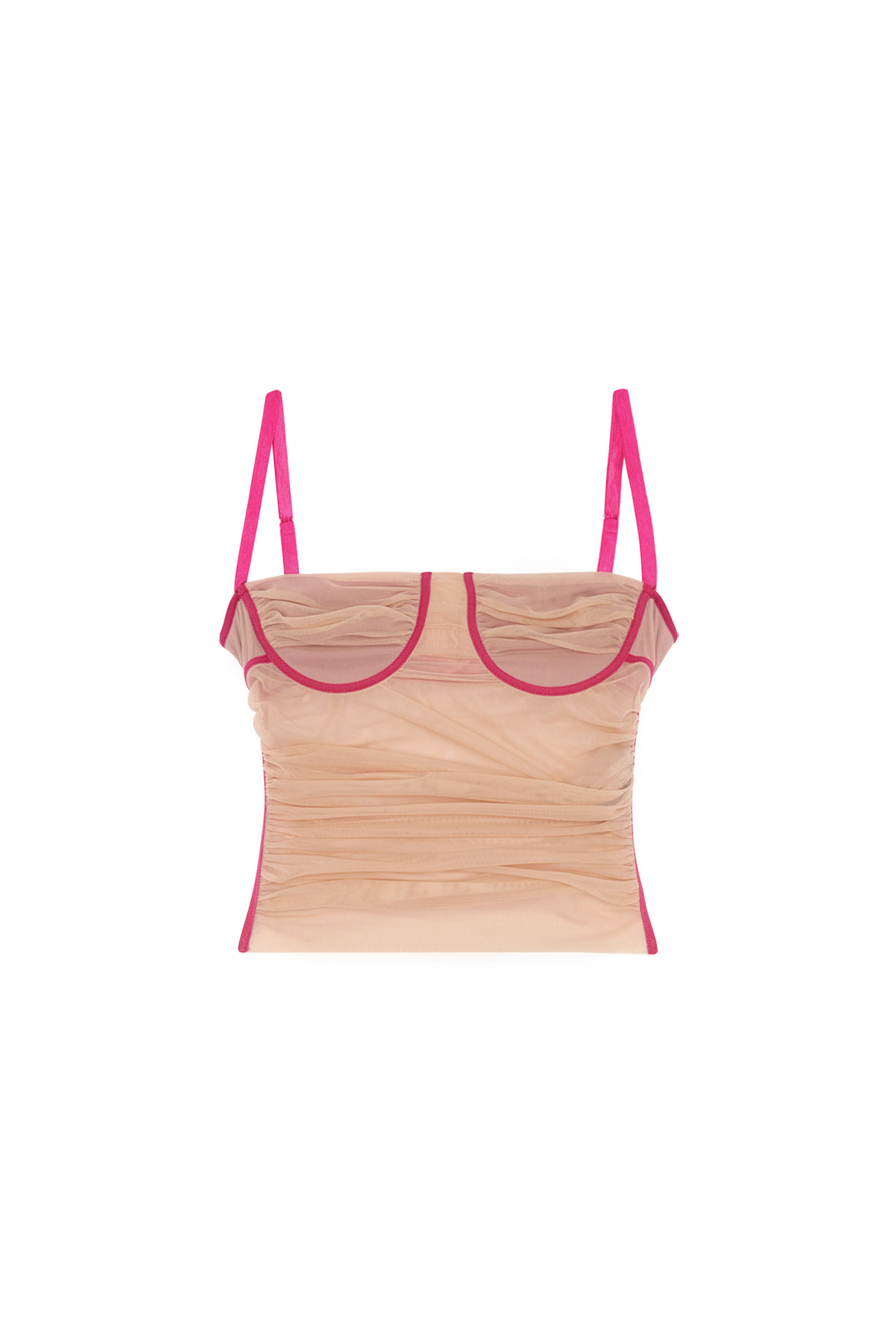Diesel - T-HAILYNA, Woman Ruched mesh top with binding in Pink - Image 2