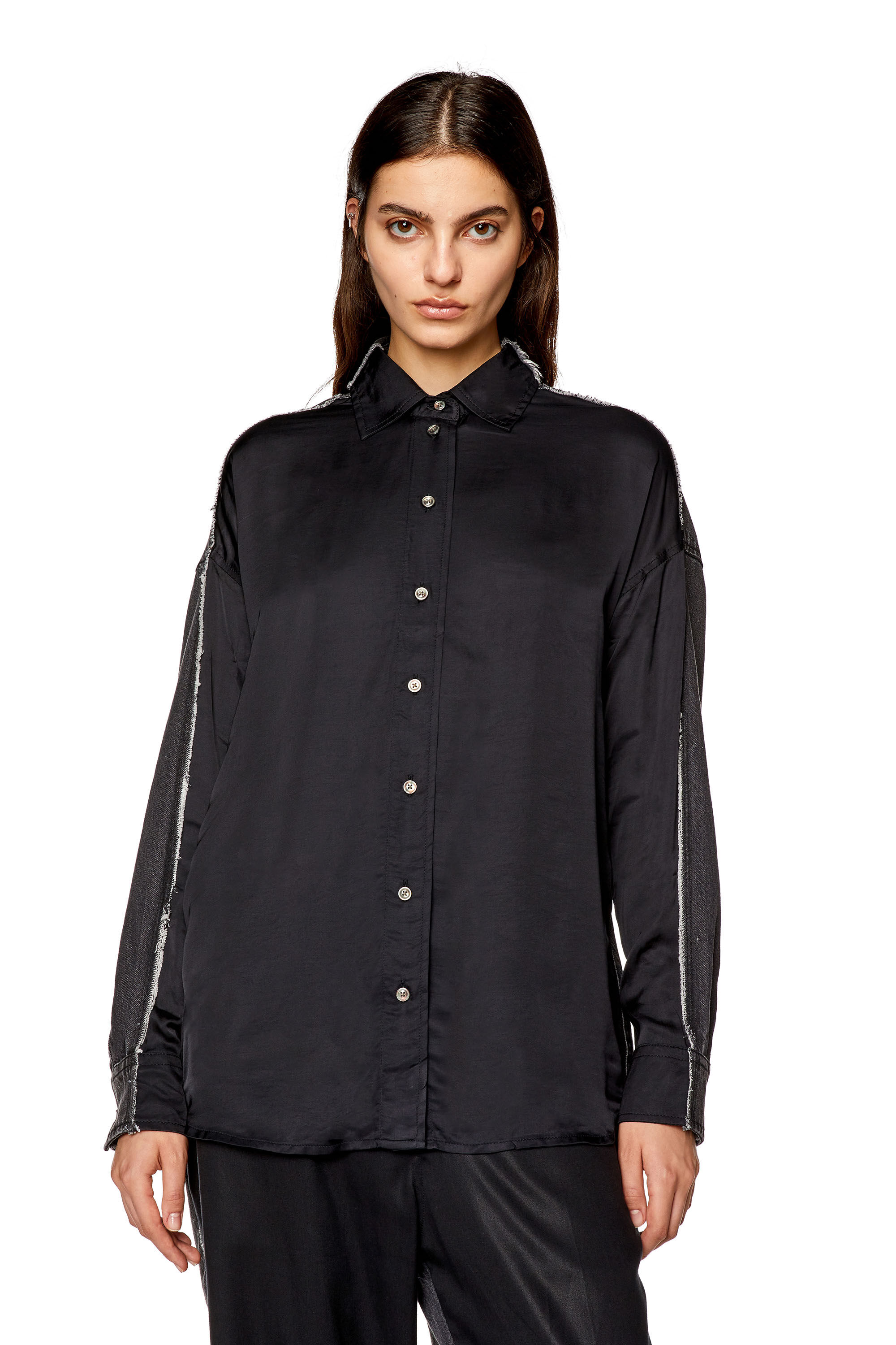 Diesel - S-DOU-DNM-FL, Woman Shirt in satin and denim in Black - Image 5