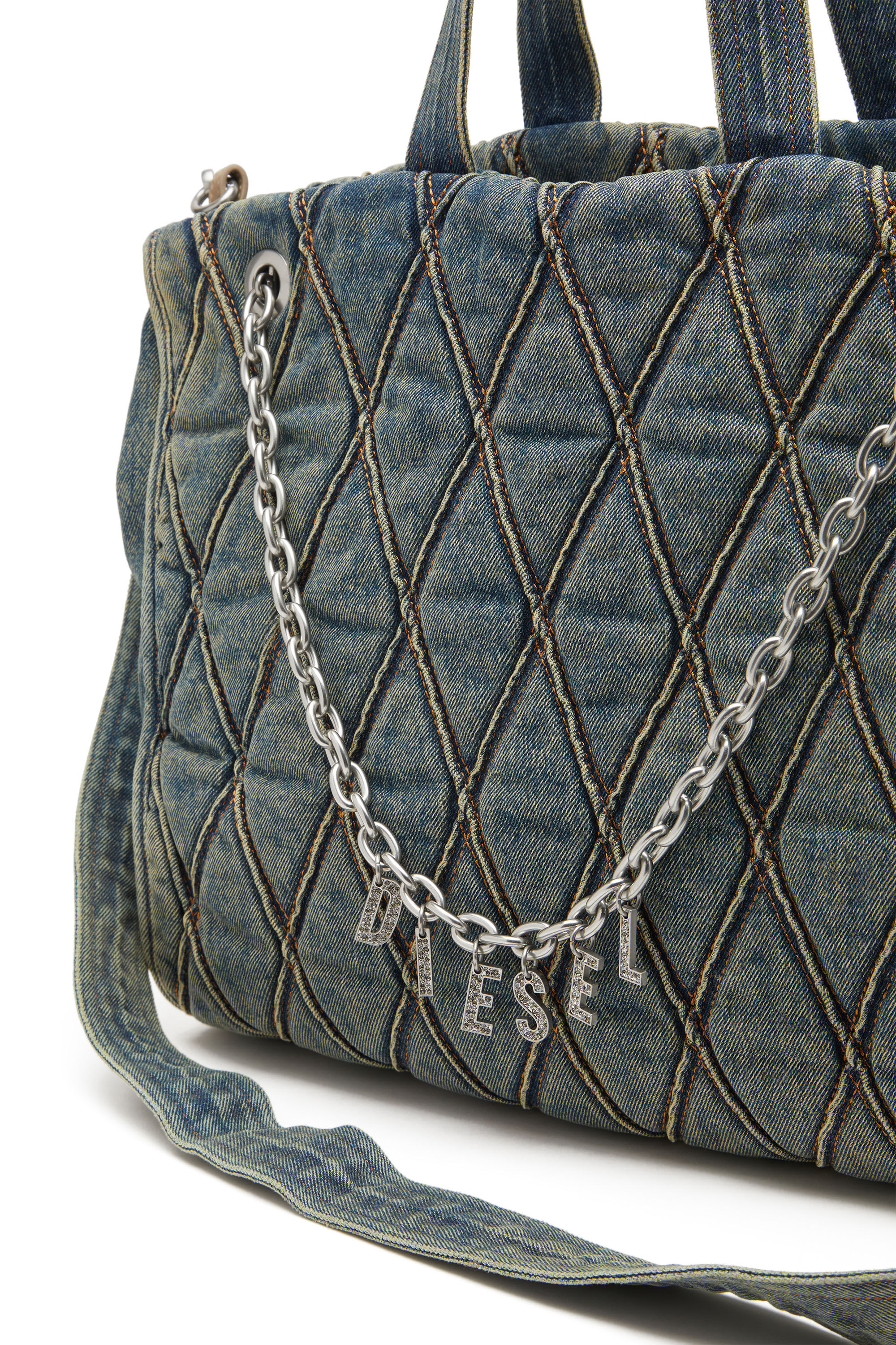 Diesel - CHARM-D SHOPPER, Woman's Charm-D-Tote bag in Argyle quilted denim in Blue - 2