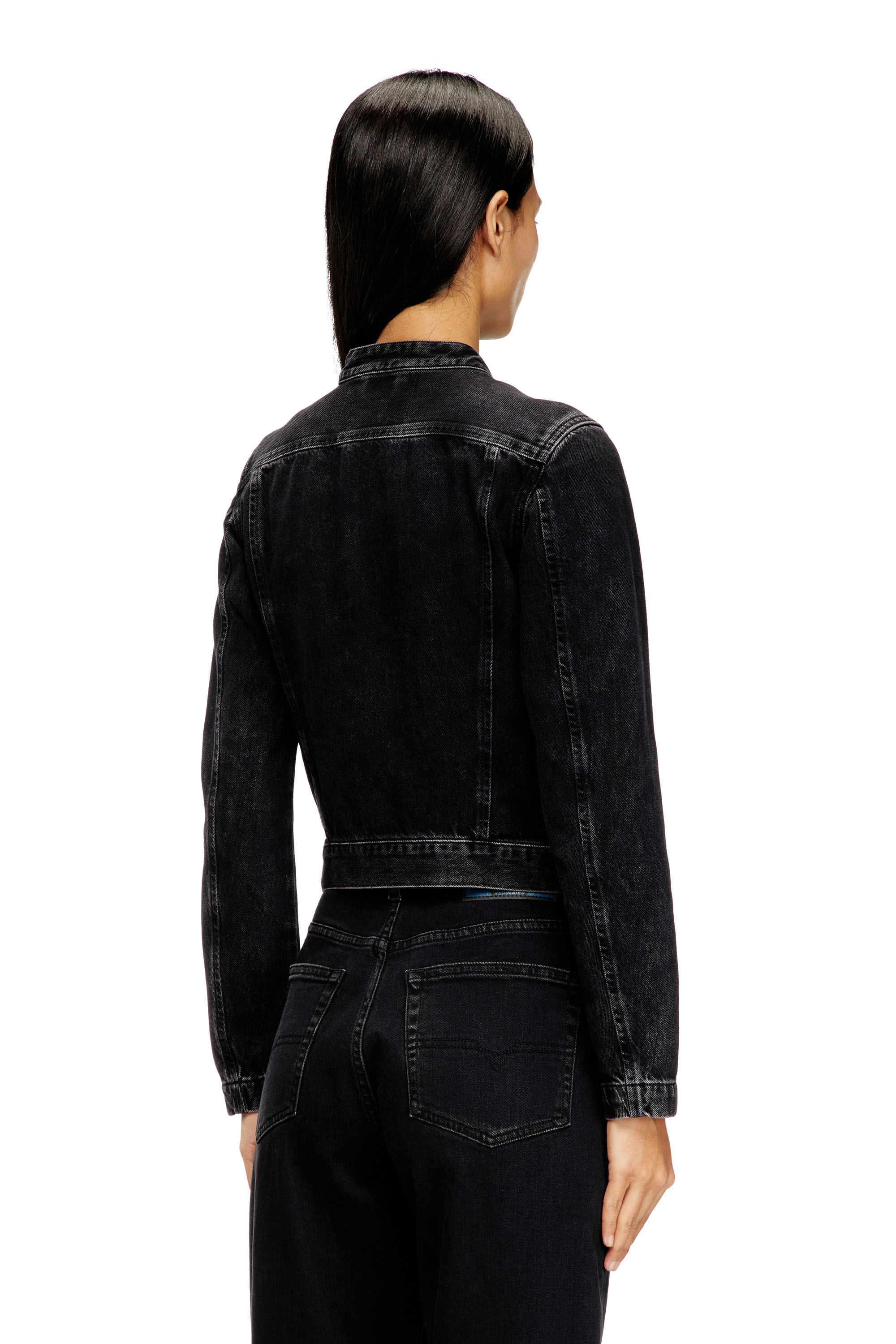 Diesel - DE-MORNIN, Woman's Moto jacket in denim in clean-wash denim in Black - 4