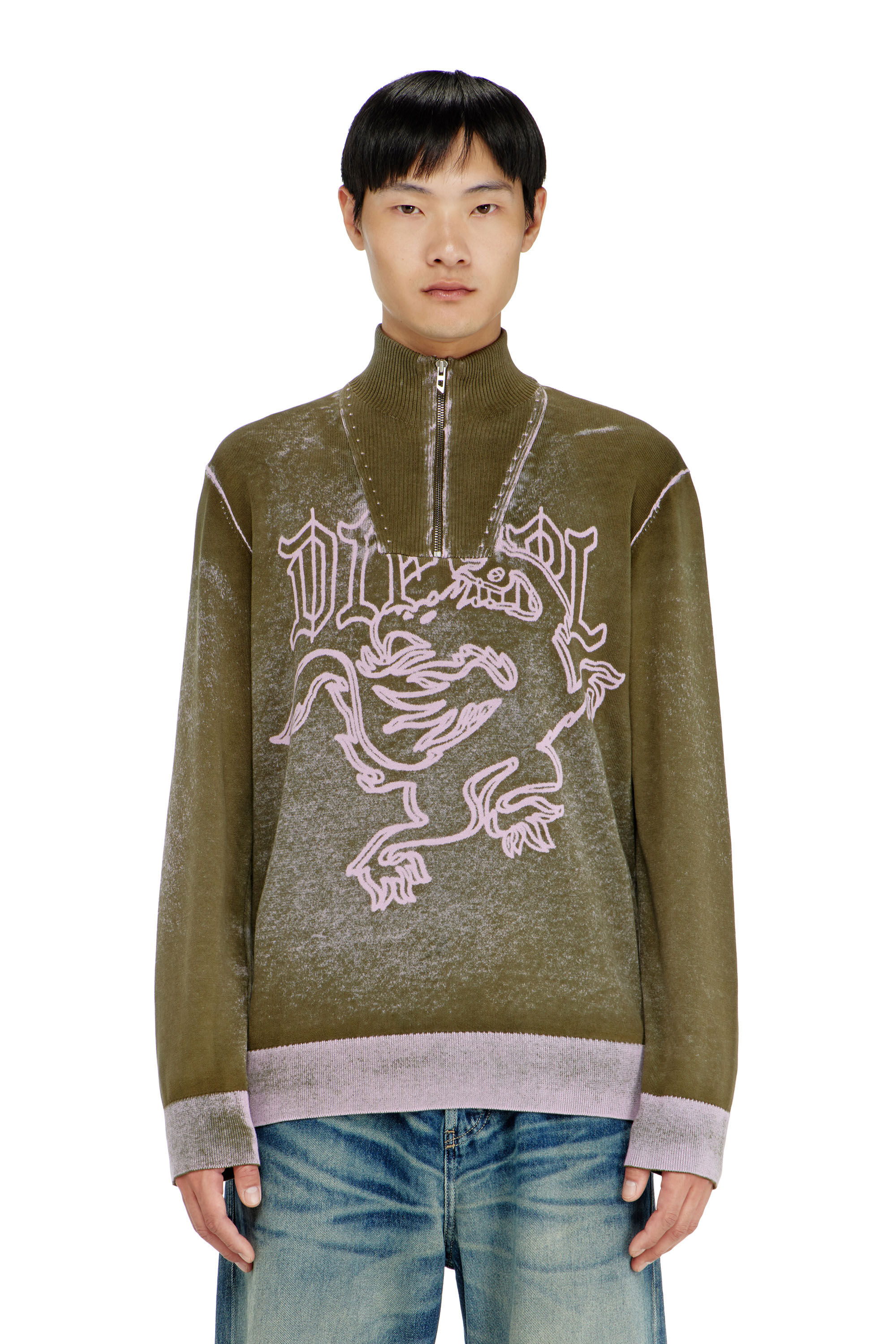 Diesel - K-LAUTARE, Man's Treated half-zip jumper with griffin motif in null - 3