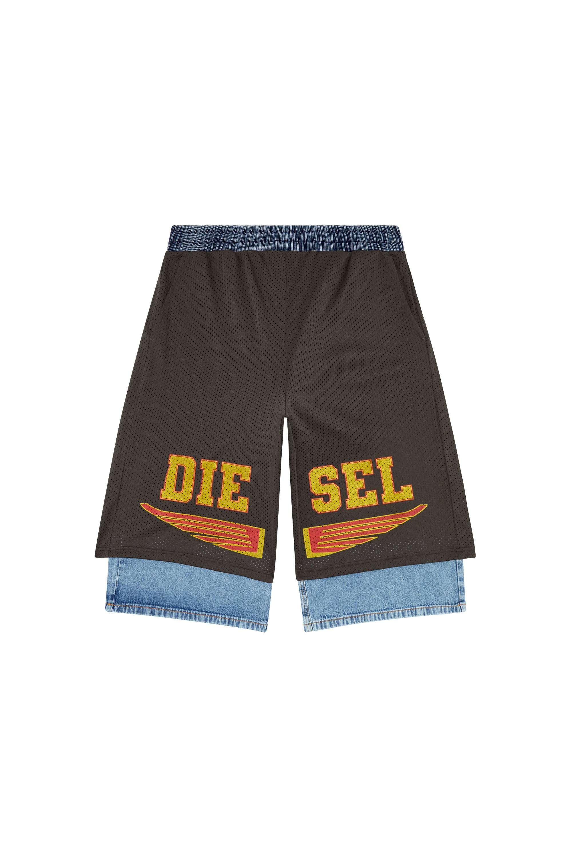 Diesel - P-ECKY, Man Wide-leg shorts in jersey, mesh and denim in Grey - Image 2