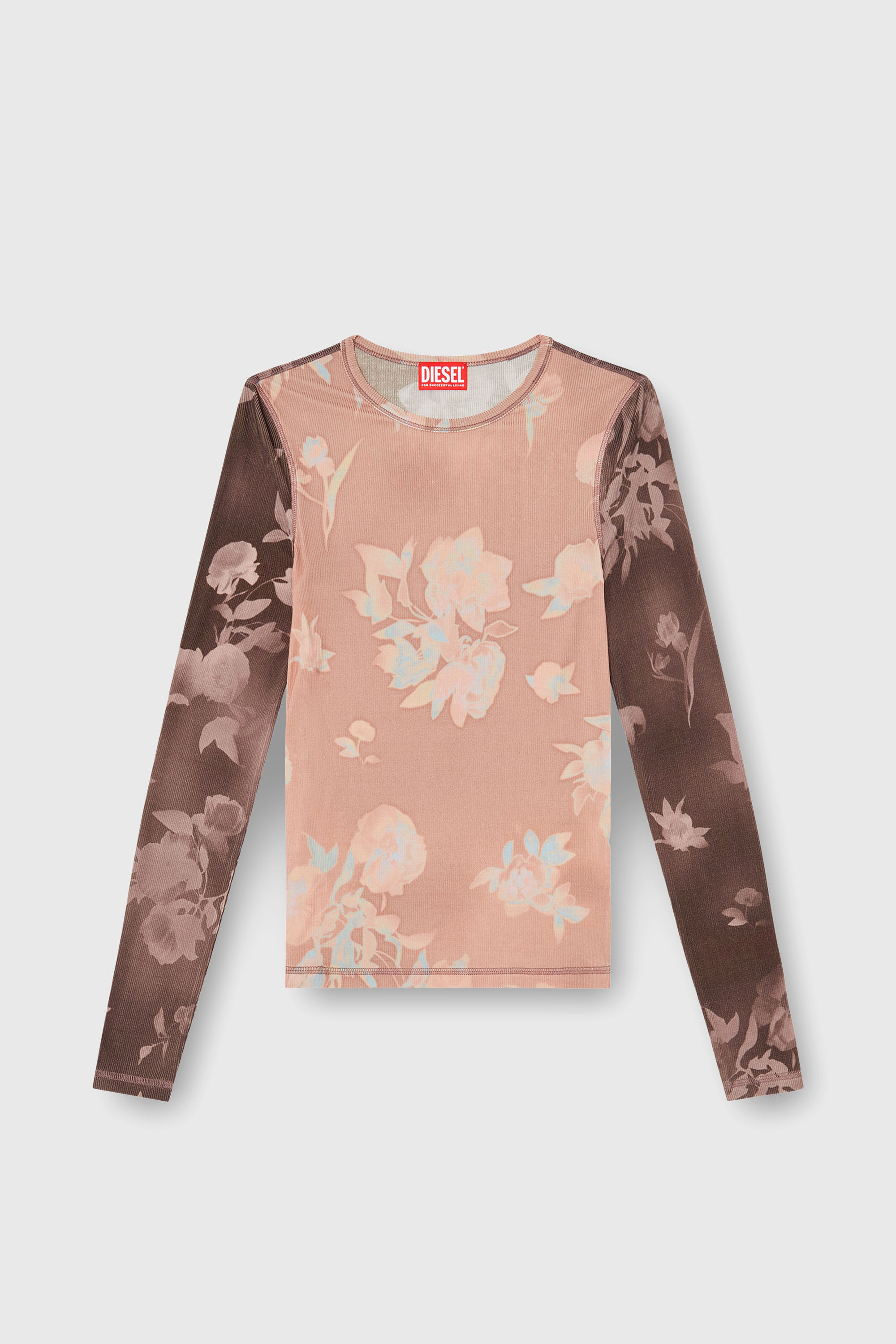 Diesel - T-MOKY-LS, Woman's Top in floral-print ribbed jersey in Pink - 2