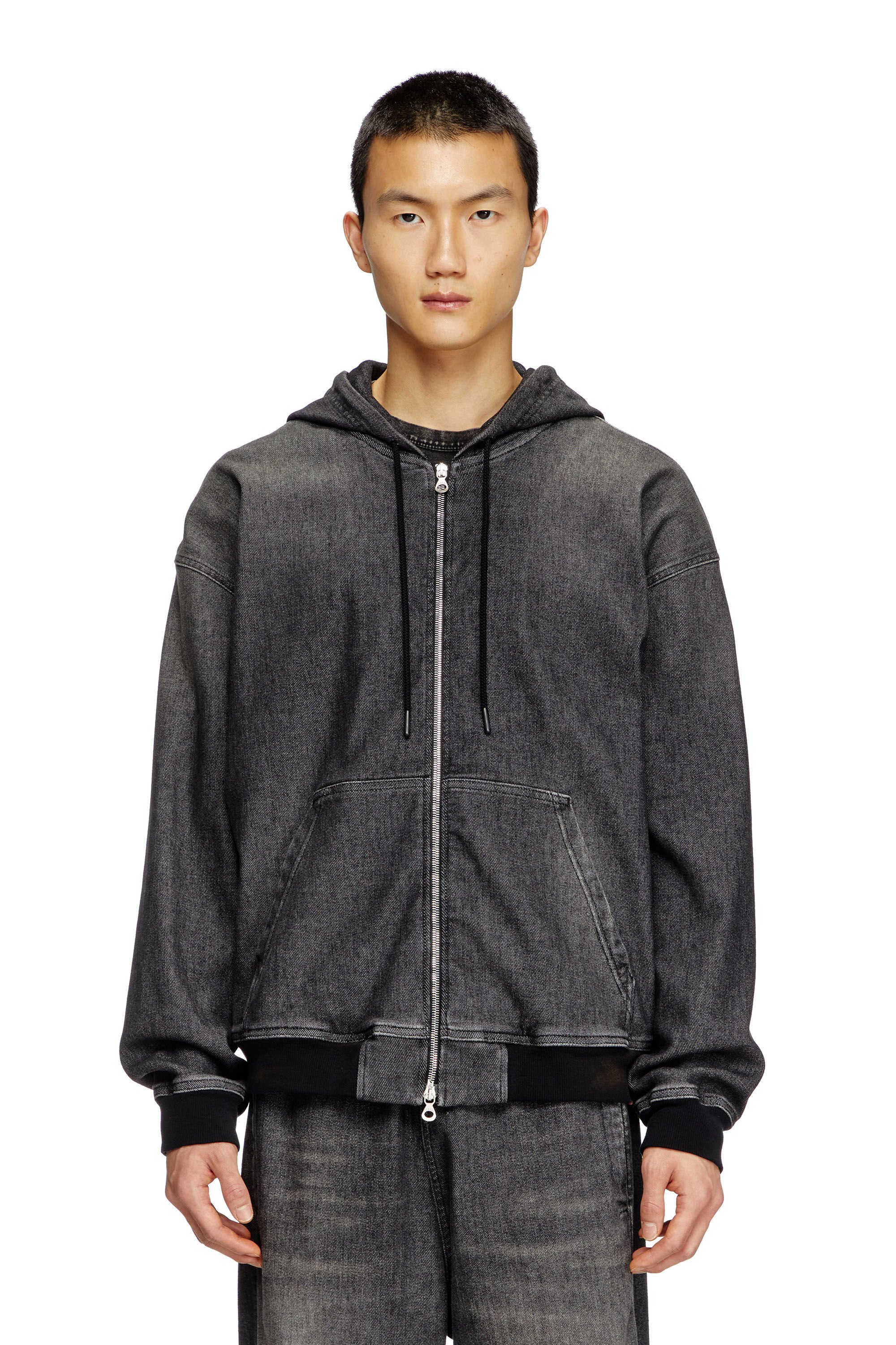 Diesel - D-GIRI-S TRACK, Unisex's Zipped hoodie in dirt-effect Track Denim in Black - 3