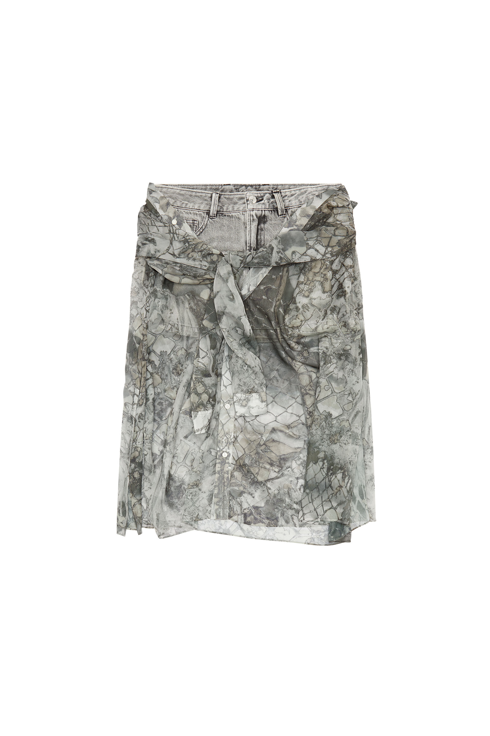 Diesel - O-JEANY, Woman Denim mini skirt with chiffon overlay in Grey - Image 2
