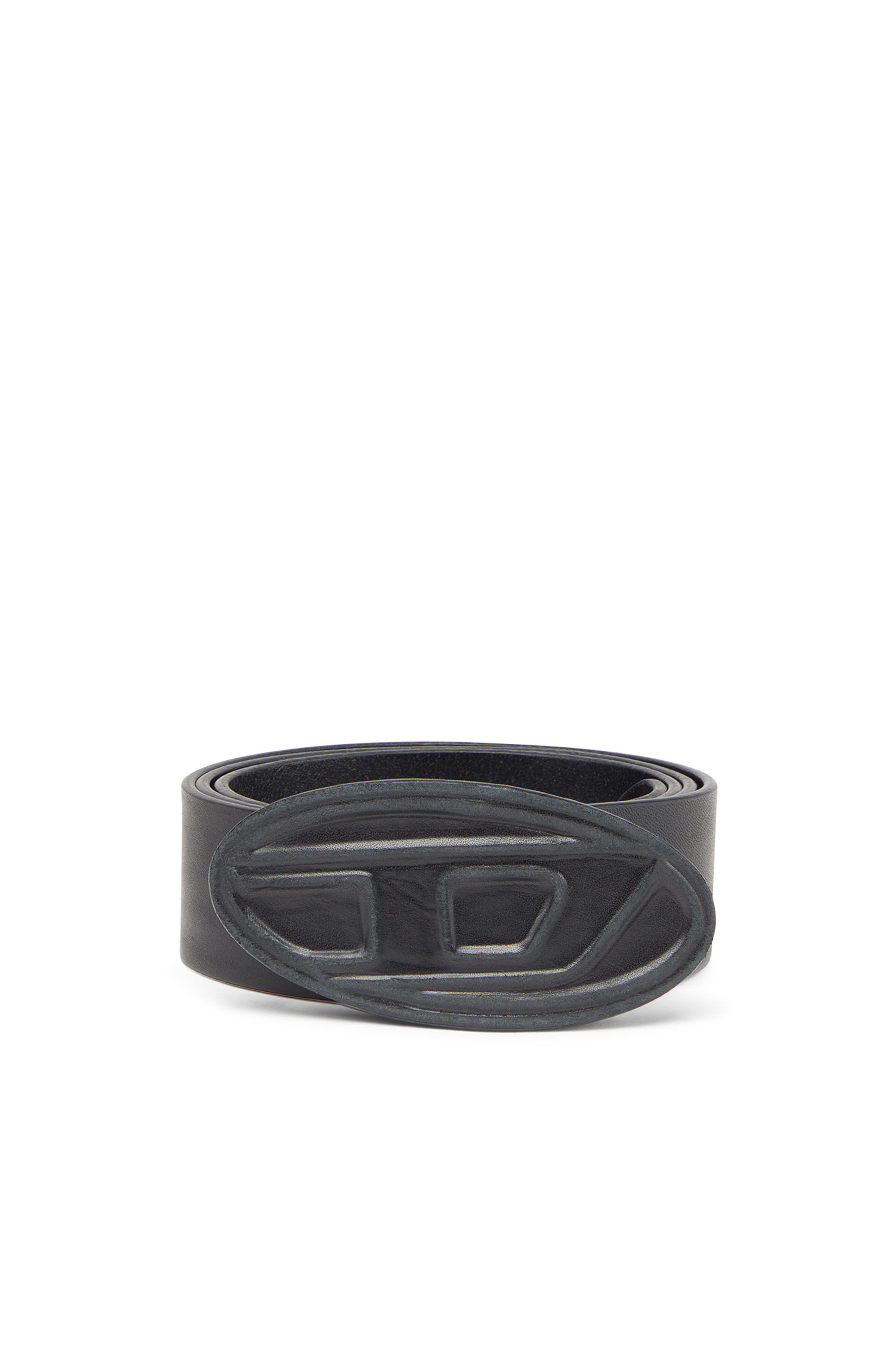 Diesel - B-1DR SCRATCH, Man Leather belt with leather 'D' buckle in Black - Image 1