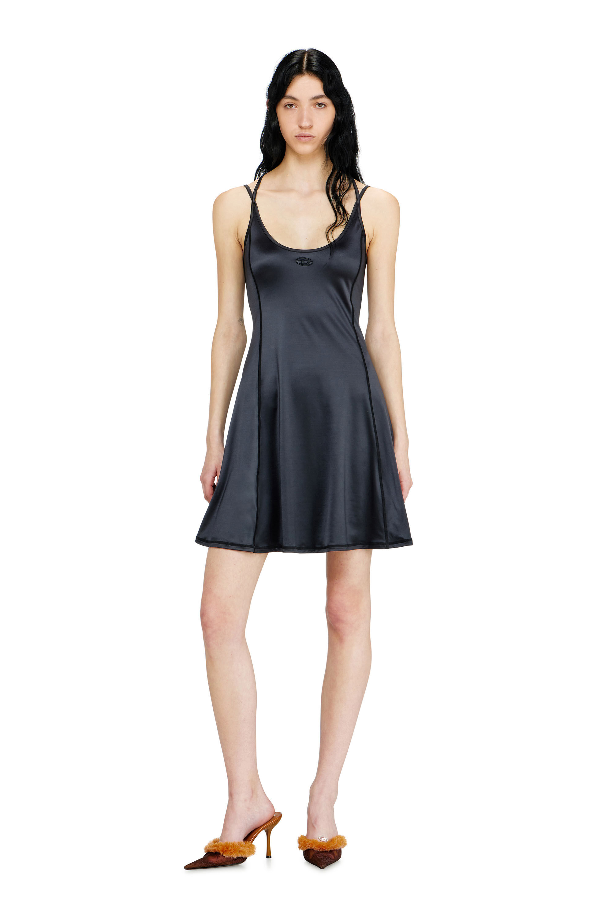 Diesel - D-IMMY, Woman's Fluid mini dress with double straps in Black - 3
