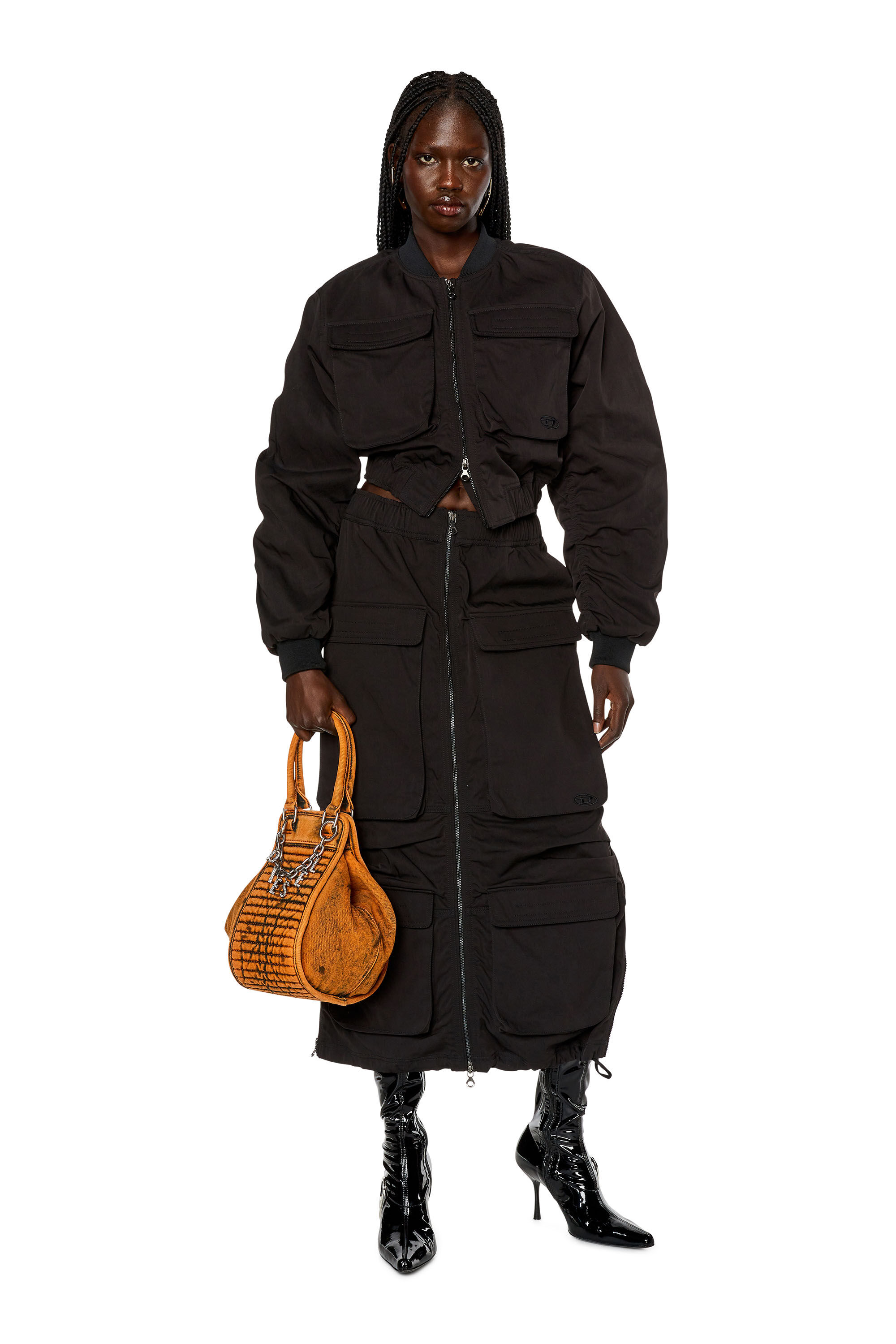 Diesel - O-MIRT, Woman Cargo skirt in nylon twill in Black - Image 1