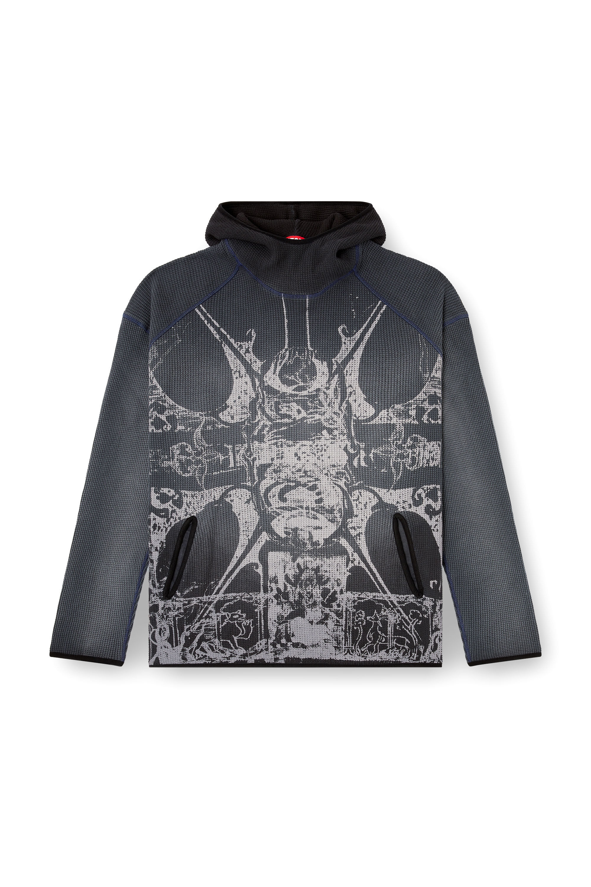 Diesel - S-WAF-HOOD-NEW, Man's Faded waffle hoodie with graphic print in Black - 5