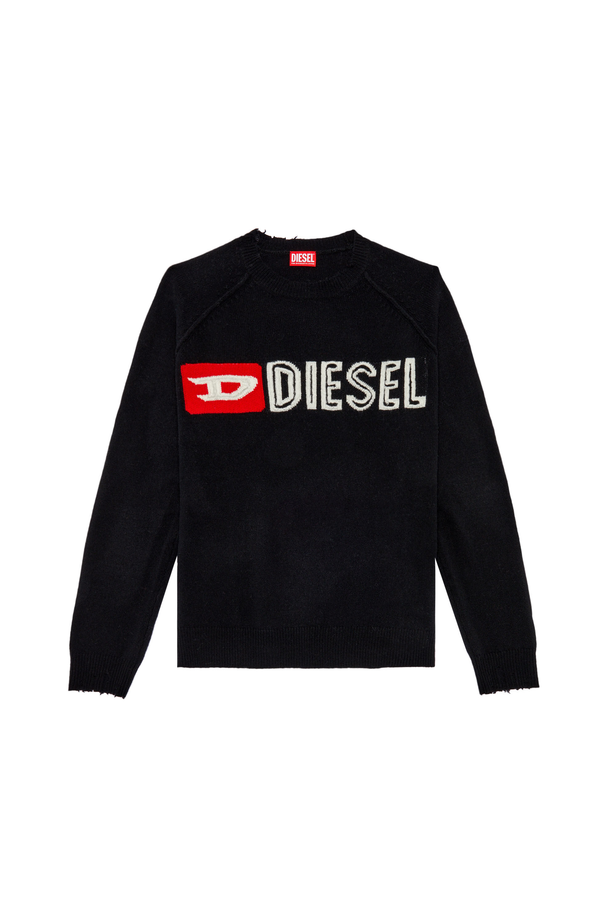 Diesel - K-SARIA-B, Man Wool crewneck sweater with cut-up logo in Black - Image 2