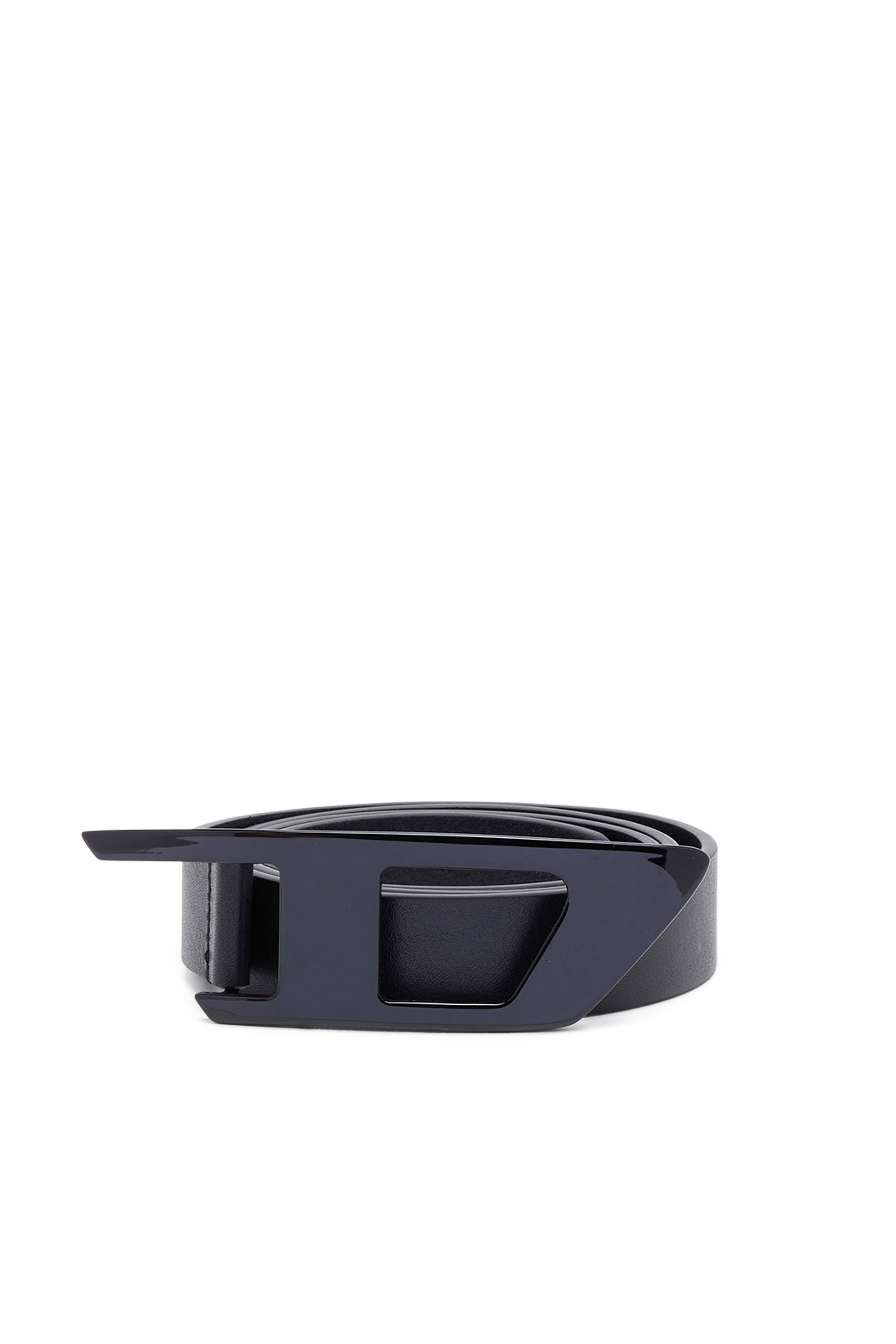 Diesel - B-DLOGO II, Man Slim leather belt with D buckle in Black - Image 1