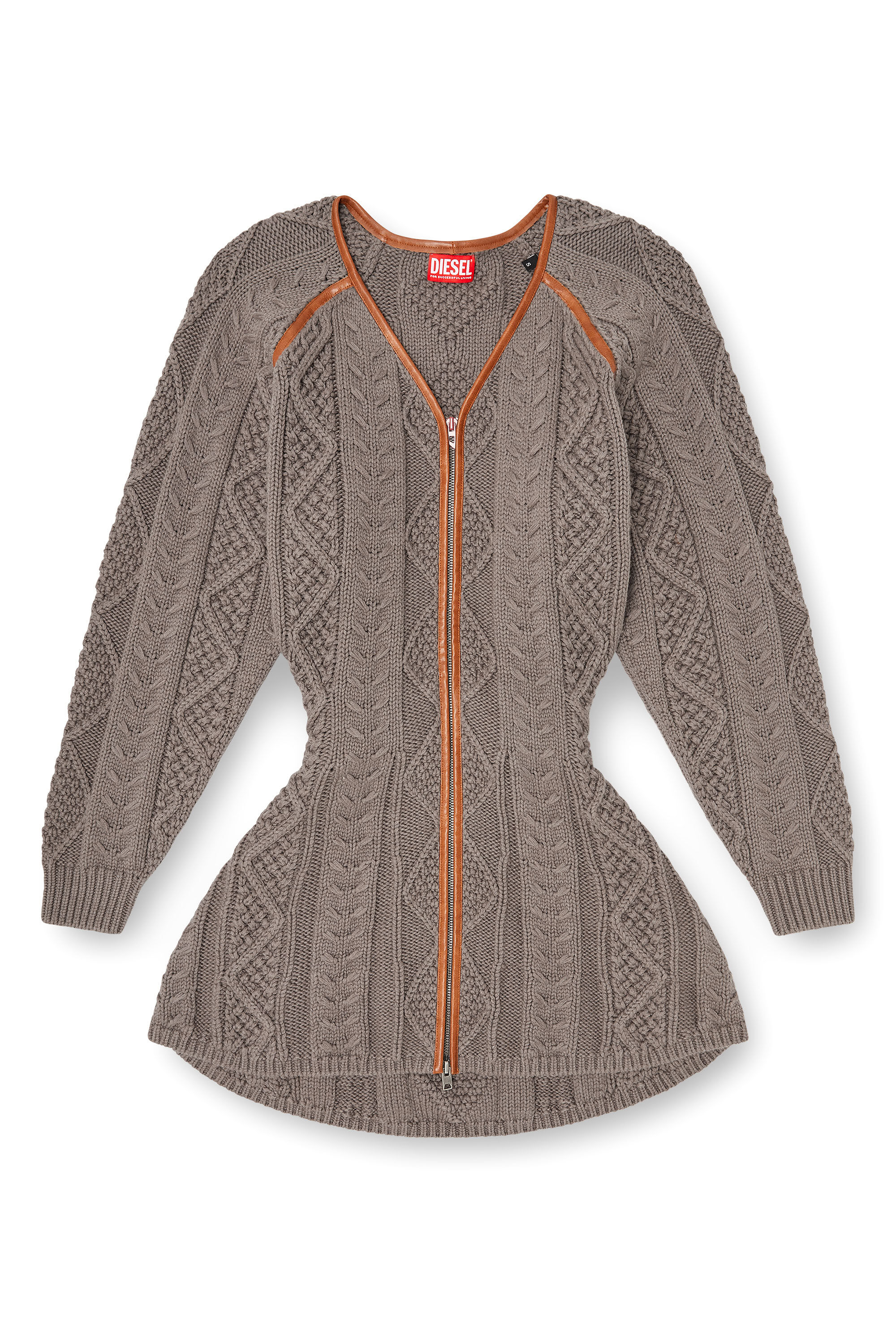 Diesel - M-INTESSE, Woman's Mini cardigan dress in cable knit in Grey - 2