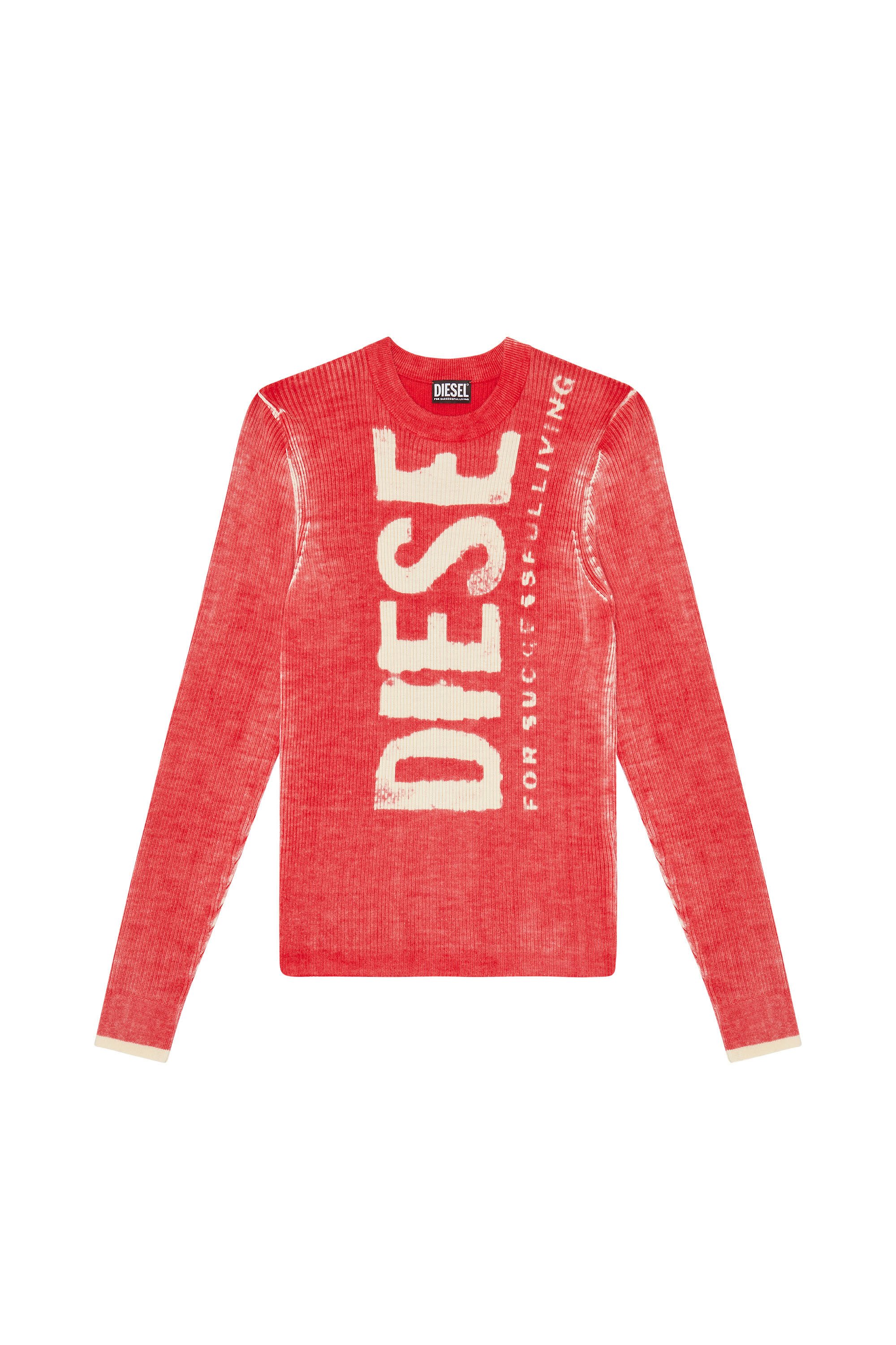 Diesel - K-ATULLUS-ROUND, Man Wool jumper with bleeding-effect logo in Red - Image 2