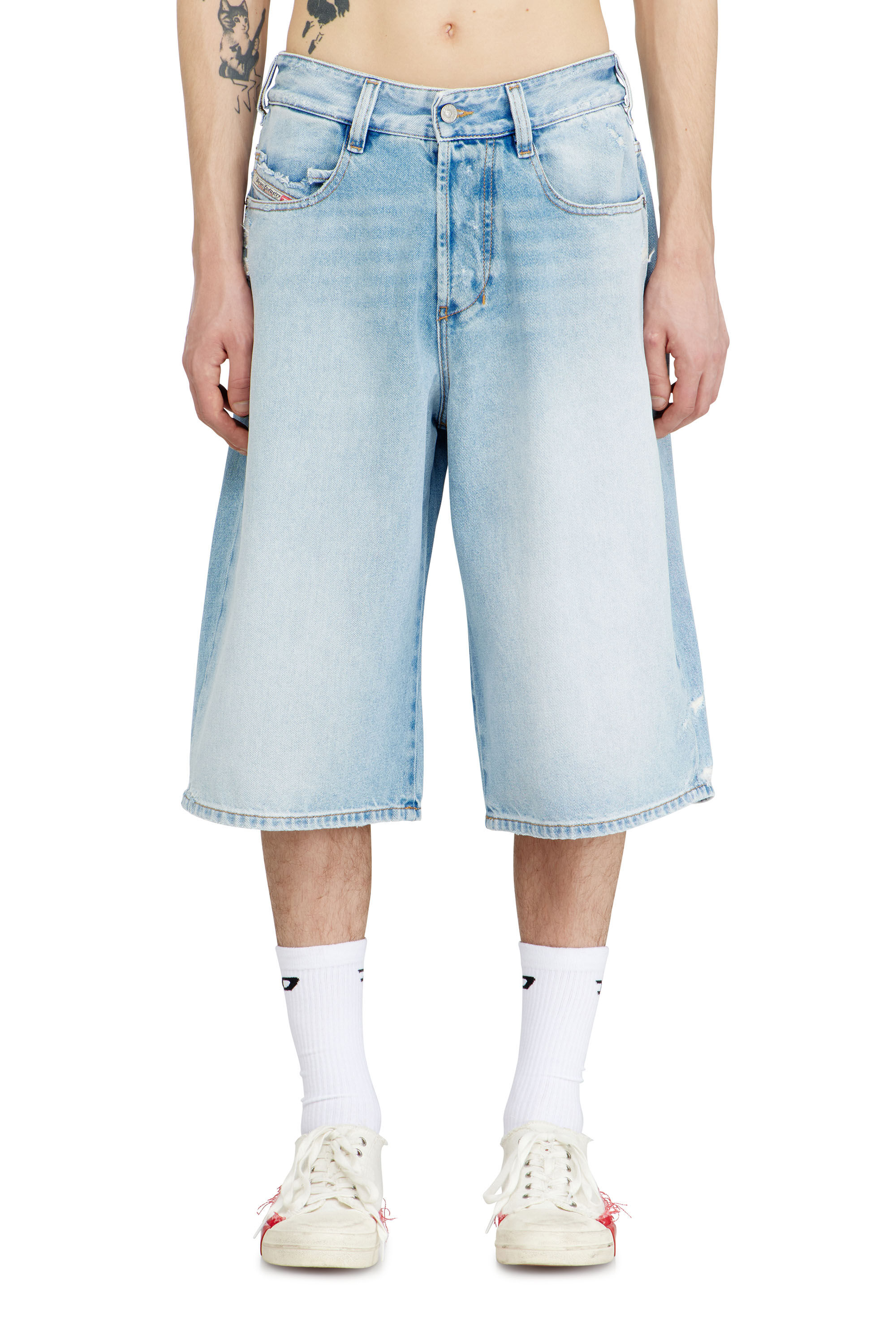 Diesel - D-ENIM-M-SHORT, Unisex's Shorts in destroyed denim in Light Blue - 3