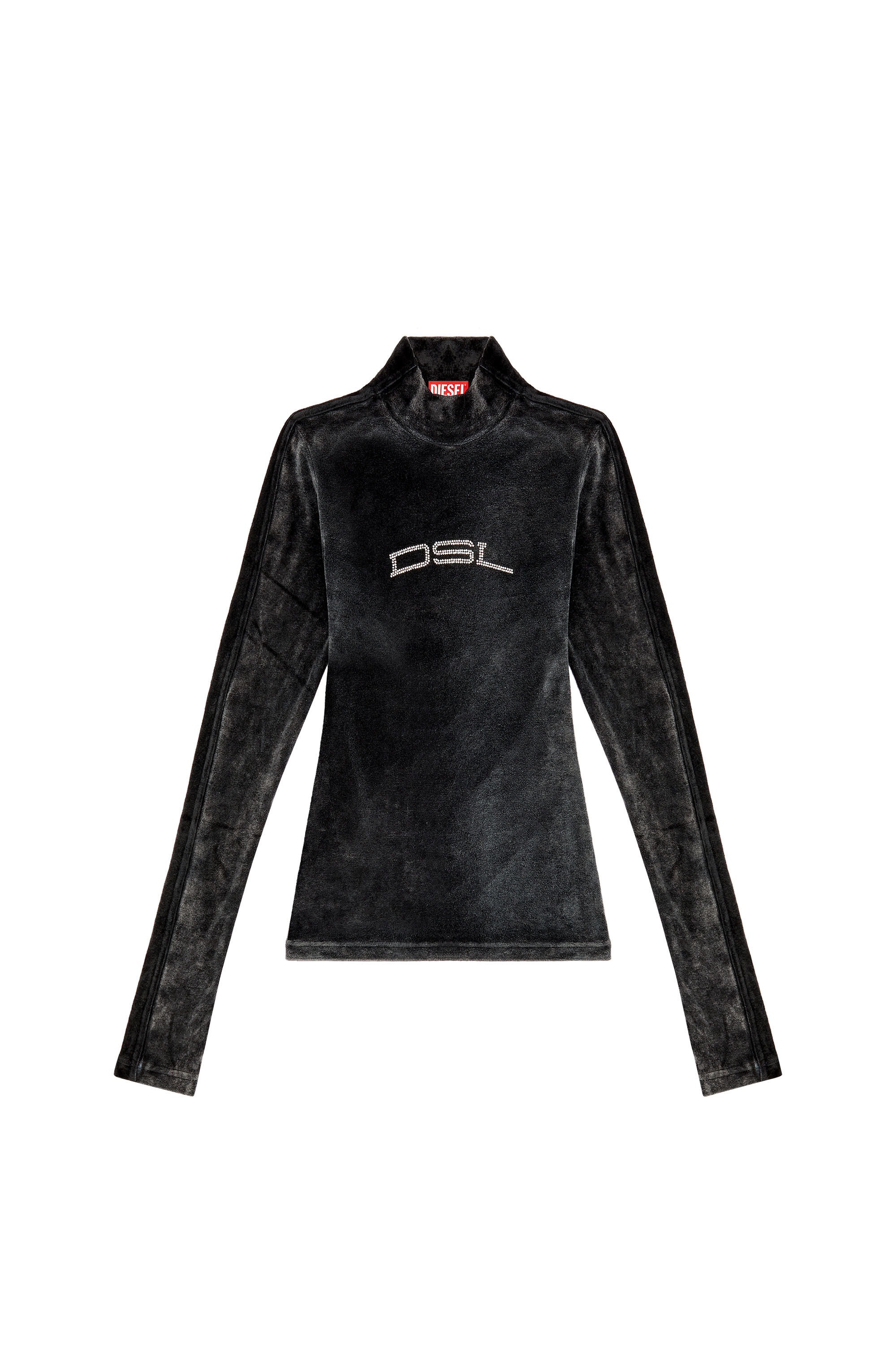 Diesel - T-SLIM-N1, Woman Mock-neck top in faded chenille in Black - Image 2