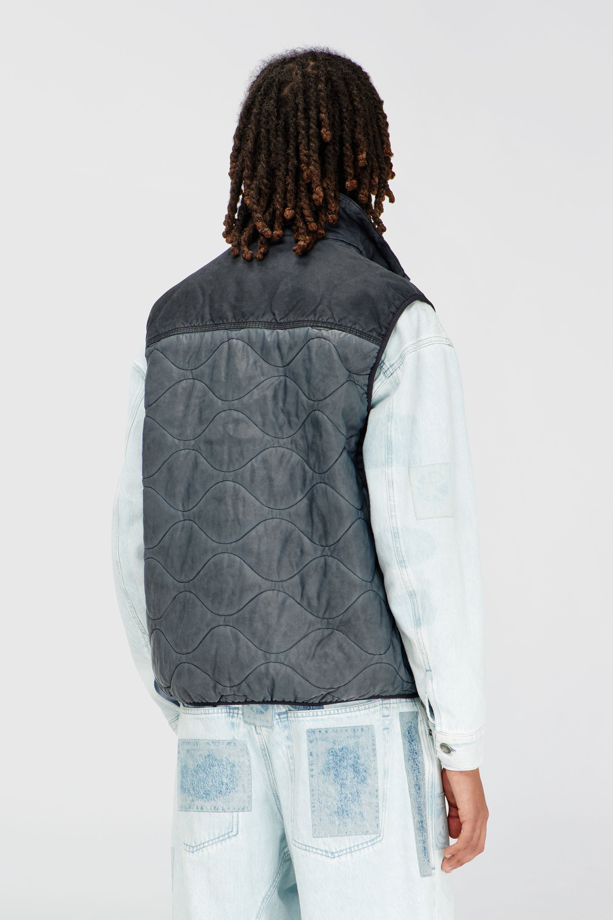 Diesel - J-ALVAR, Man's Quilted vest with fluffy neck lining in Dark grey - 4