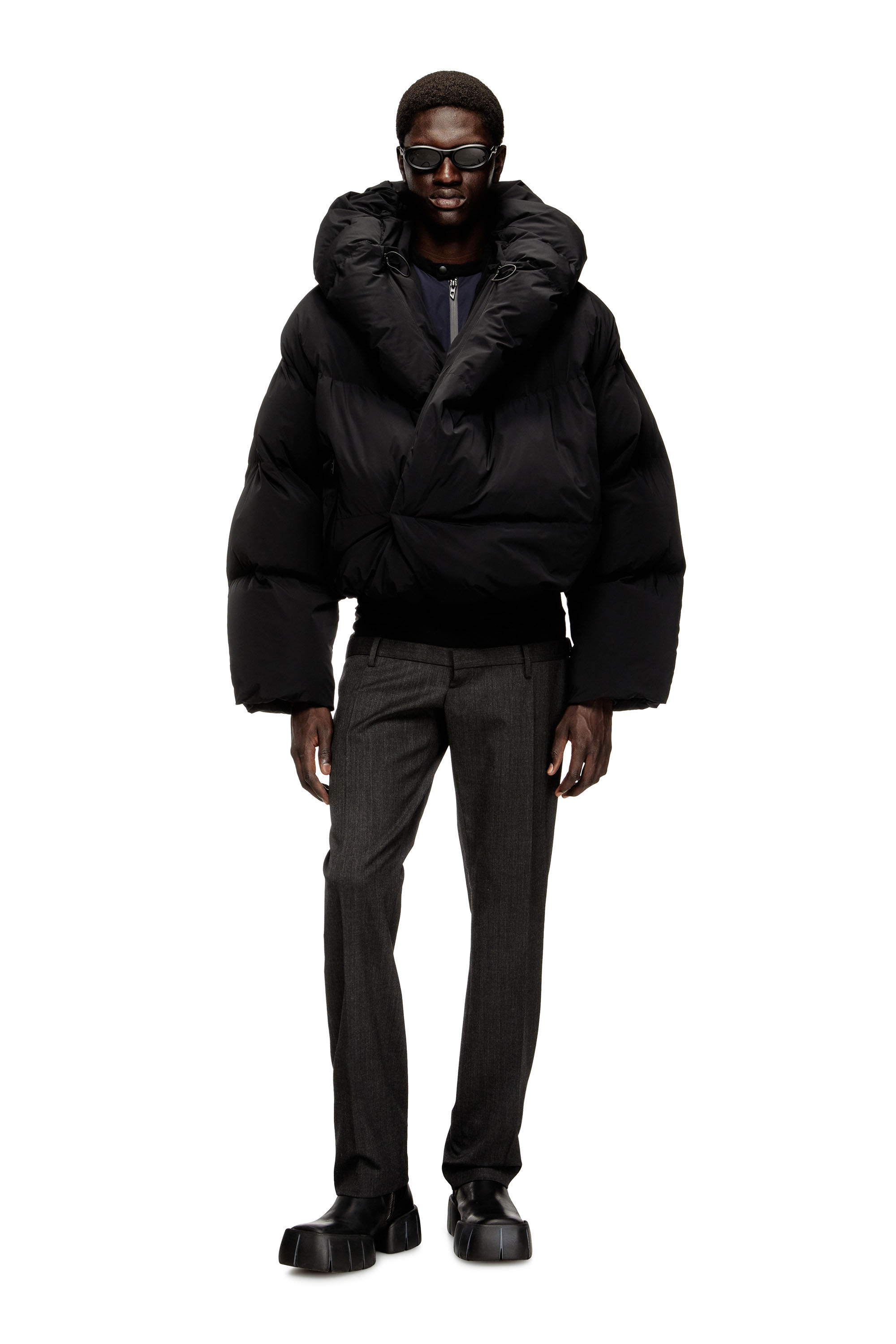 Diesel - J-SCOTTS-PADDED-A, Man's Wrap puffer jacket in stretch nylon in Black - 1