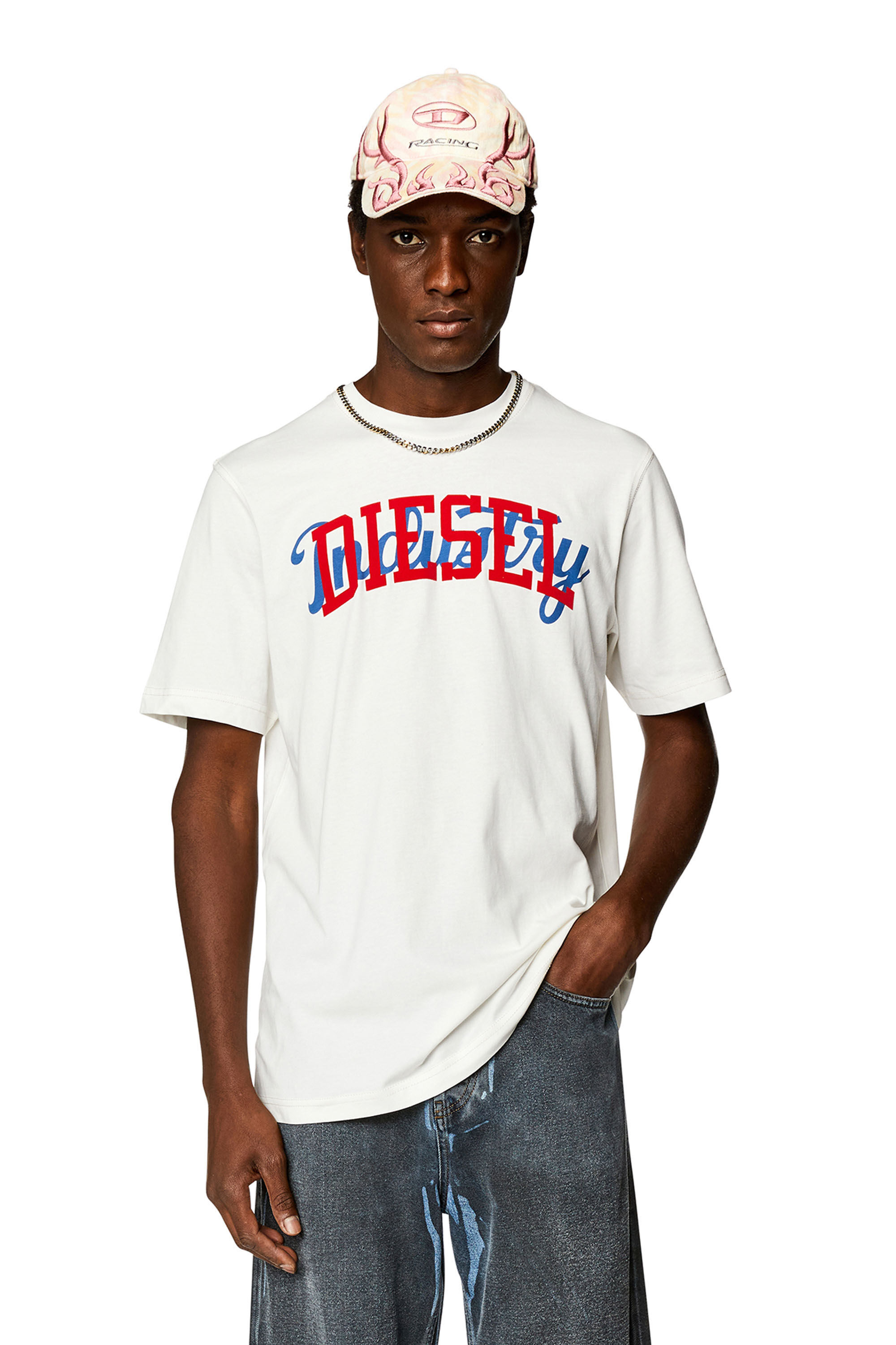 Diesel - T-JUST-N10, Man T-shirt with contrasting Diesel prints in White - Image 3