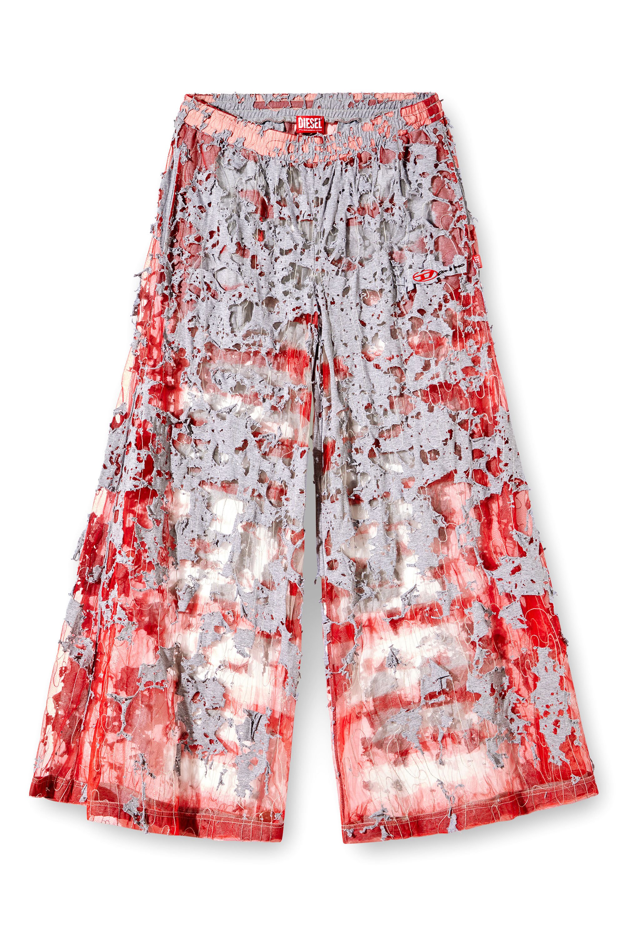 Diesel - P-DAM-DEVOR-DD, Unisex's Wide-leg devoré sweatpants in Grey/Red - 2