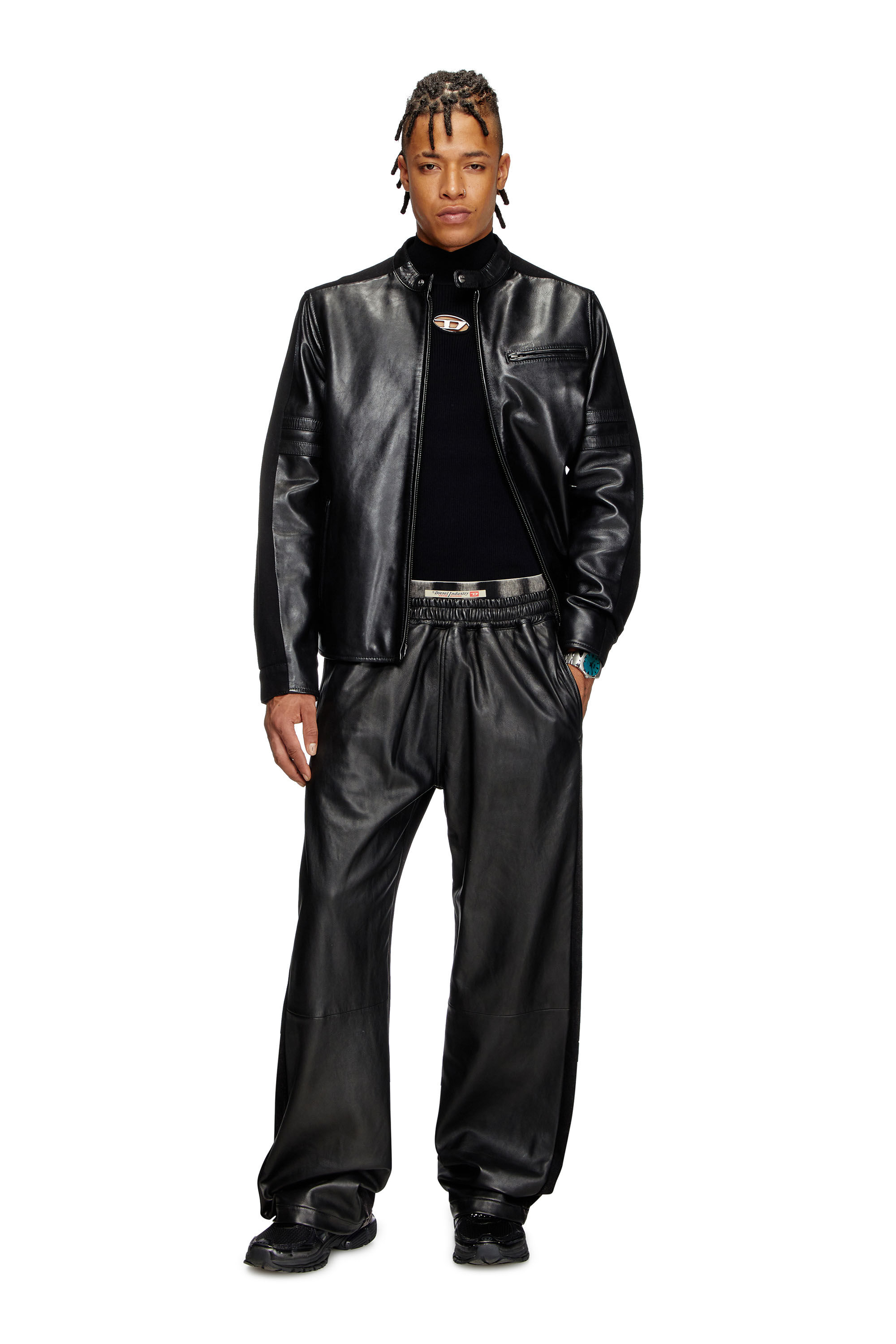 Men's Hybrid denim and leather jacket | Black | Diesel