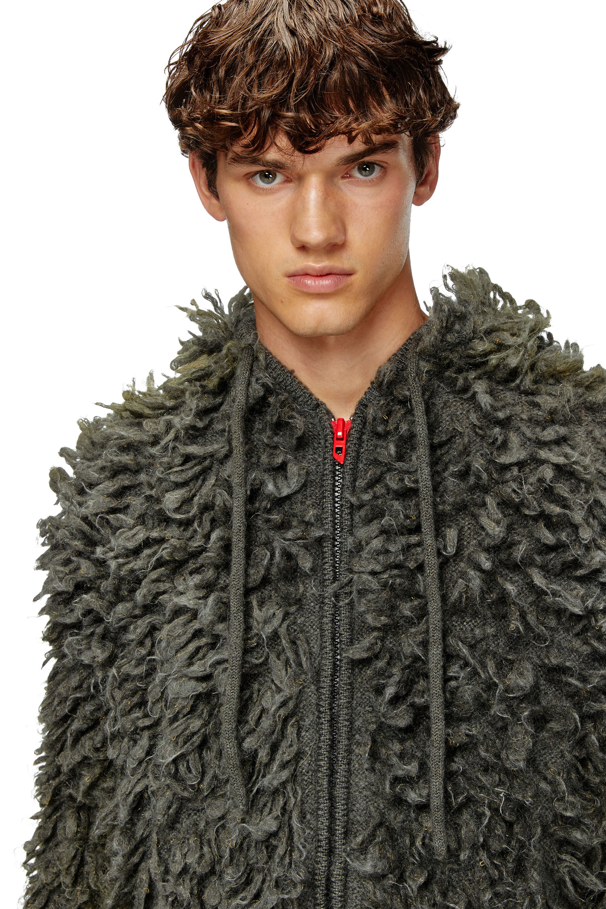 Men's Hooded cardigan in shaggy knit | Grey | Diesel