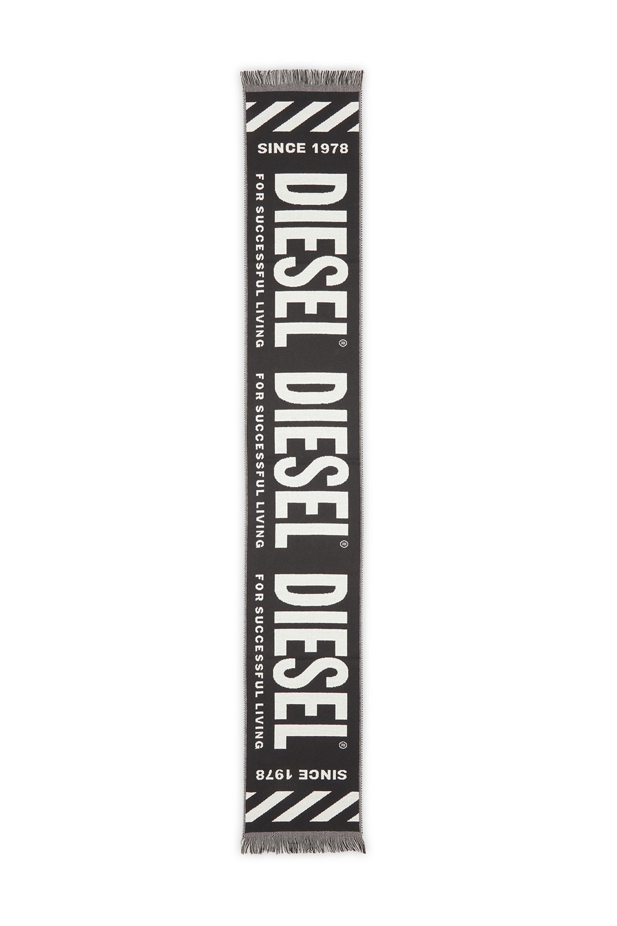 Diesel - S-BISC, Man Logo scarf with fringe trims in Black - Image 2