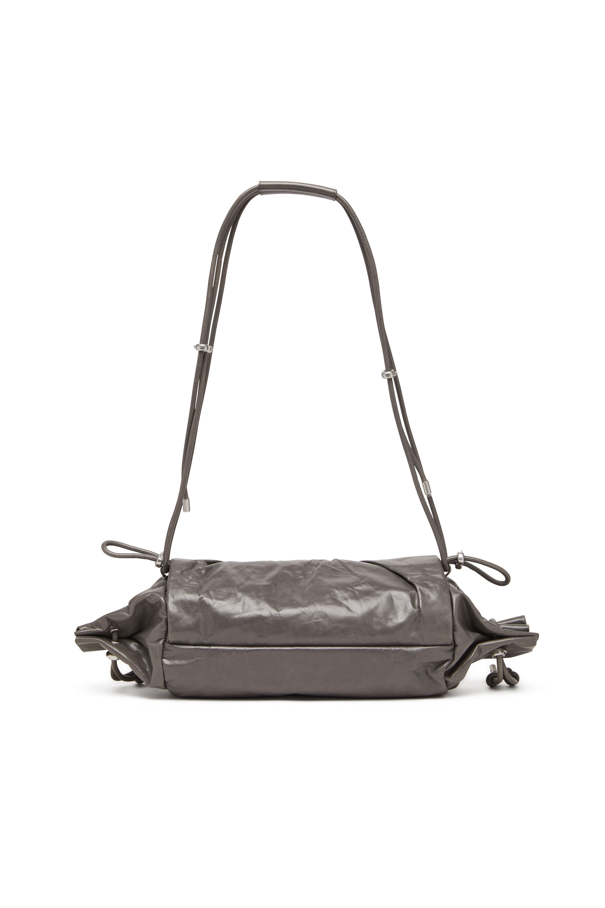 Diesel - SCRUNCH-D SHOULDER M, Woman's Scrunch-D M-Shoulder bag in shiny leather in Grey - 3