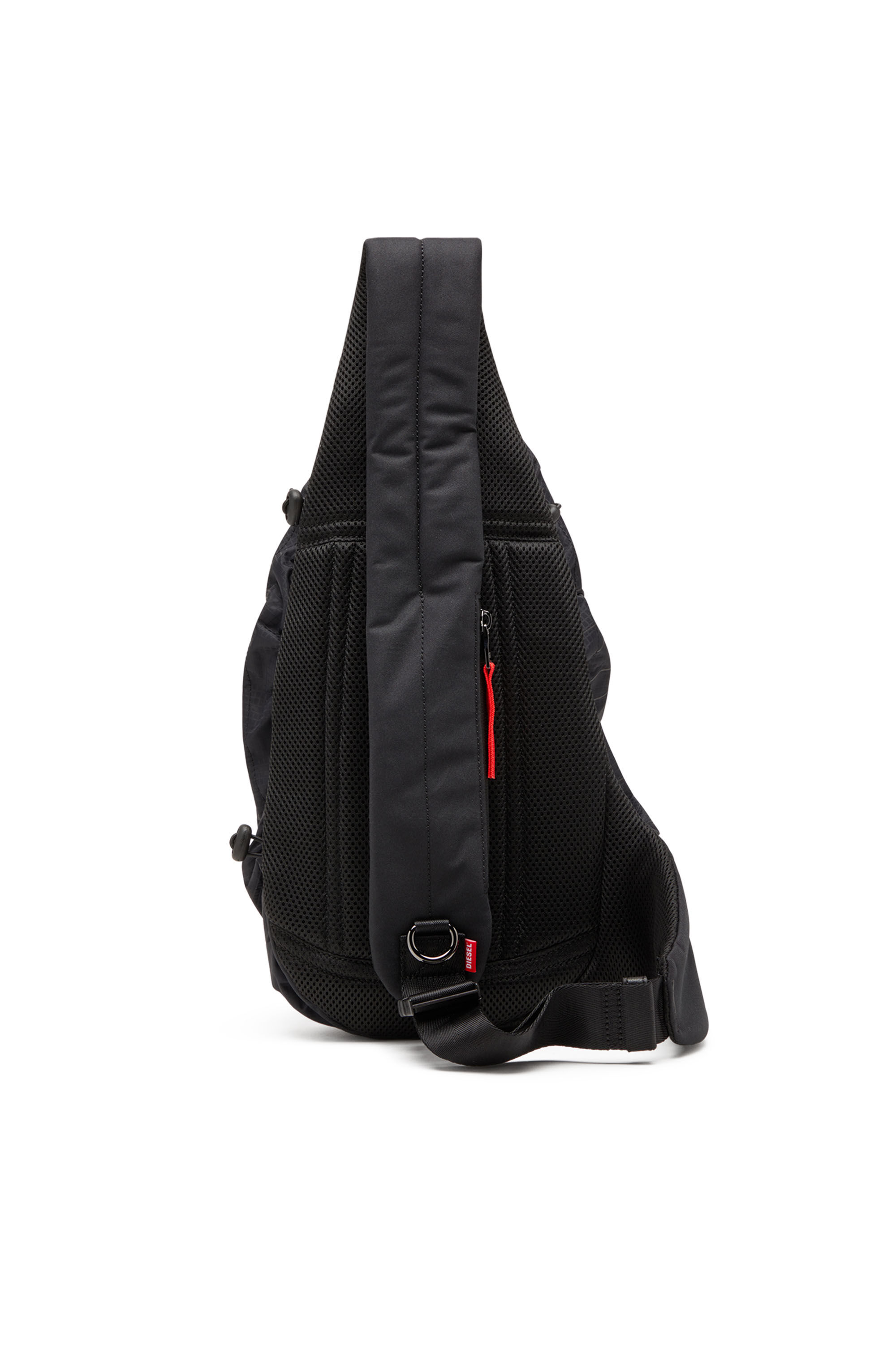 Diesel - ZIP-D SLING BAG X, Man Sling backpack in check-jacquard shell in Black - Image 3