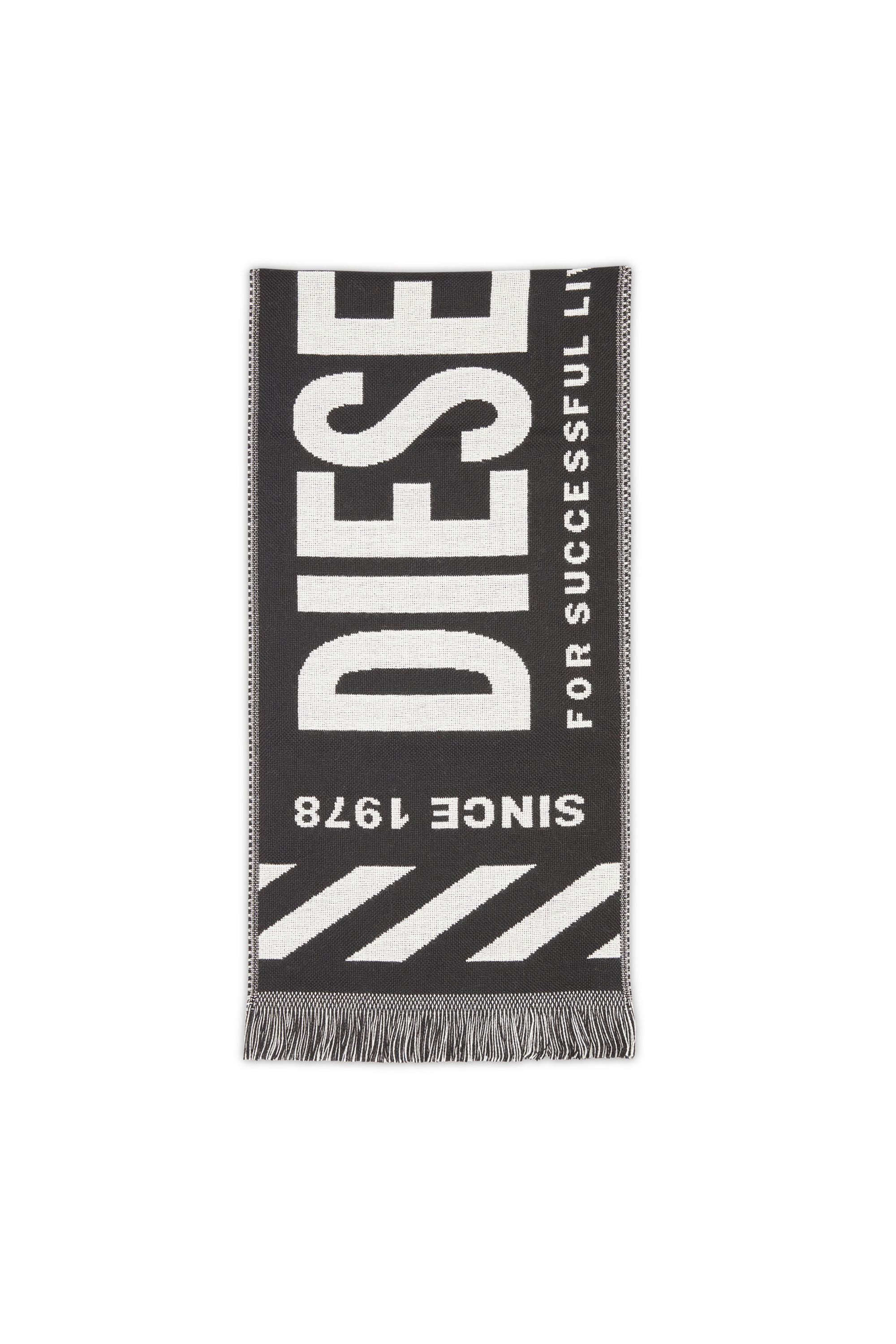 Diesel - S-BISC, Man Logo scarf with fringe trims in Black - Image 1