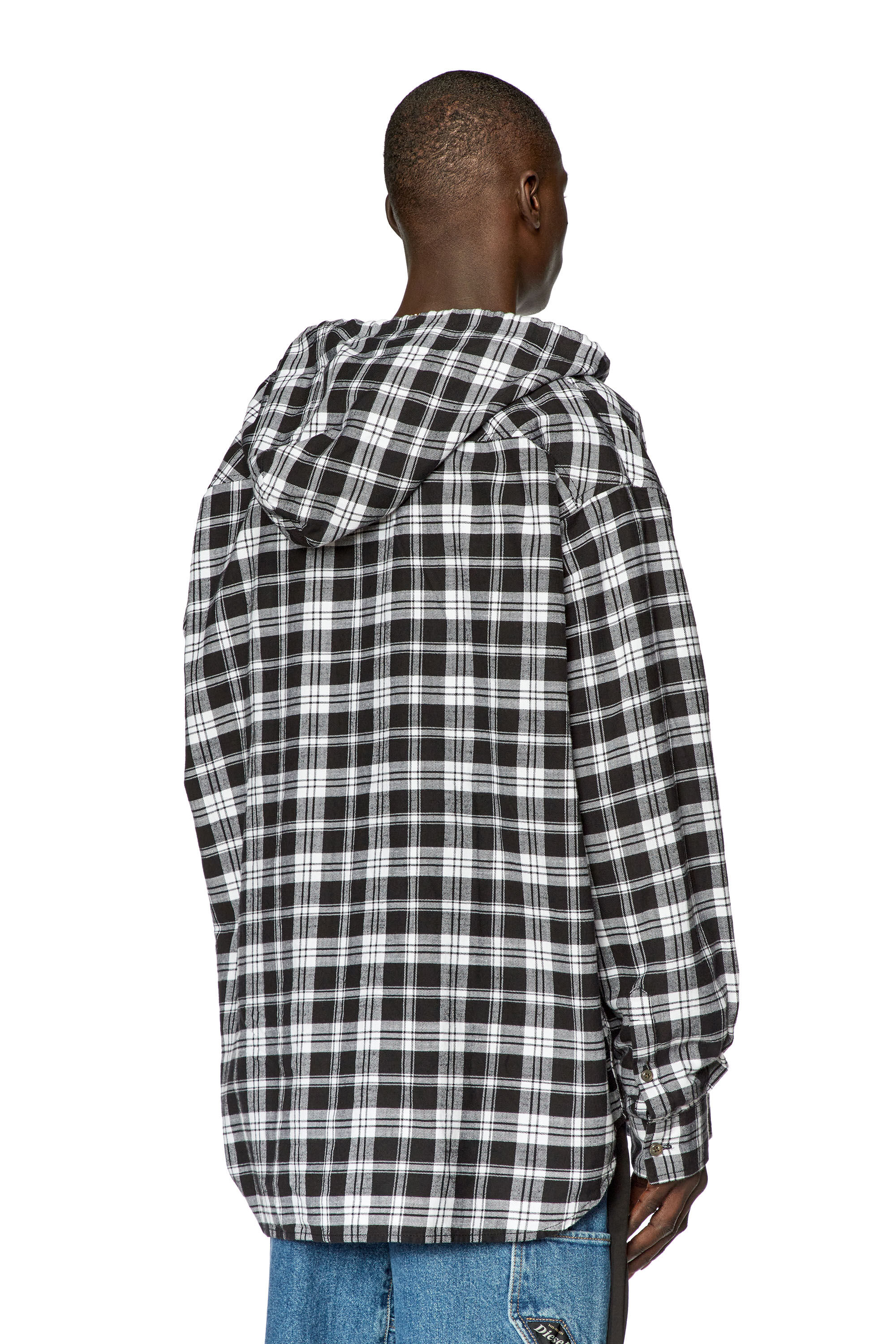 Diesel - S-DEWNY-HOOD, Man Oversized hooded shirt in tactile flannel in Multicolor - Image 4